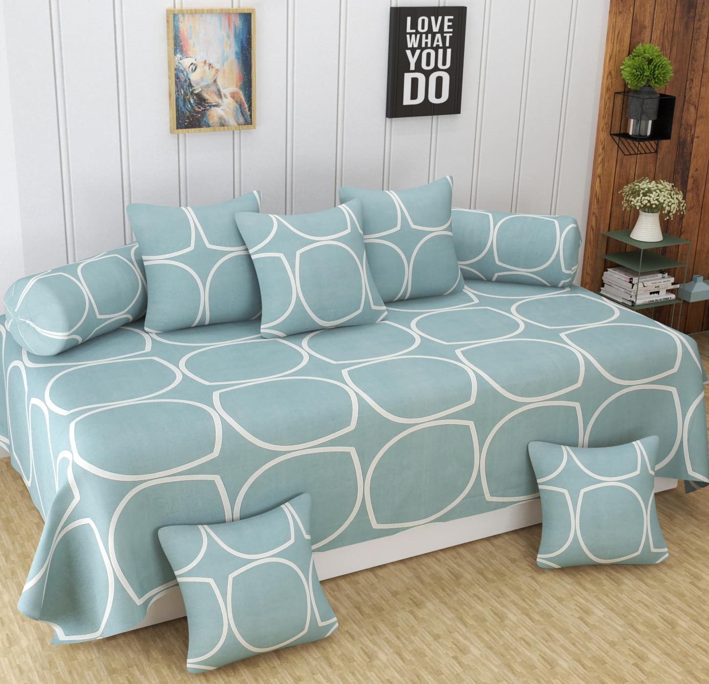 FESTIVAL HOME FURNISHINGS Polycotton 400TC Diwan Set (60X90 Inch Bedsheet 16x16inch Cushion Covers 18x28 inch Bolster Covers) Color- Multifloral-image-31