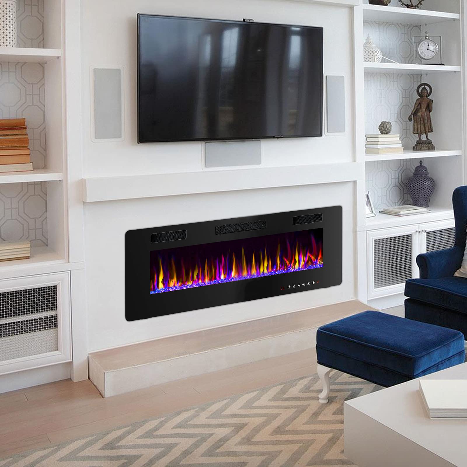 Lemberi 42 inch Electric Fireplace Recessed and Wall Mounted, Fireplace