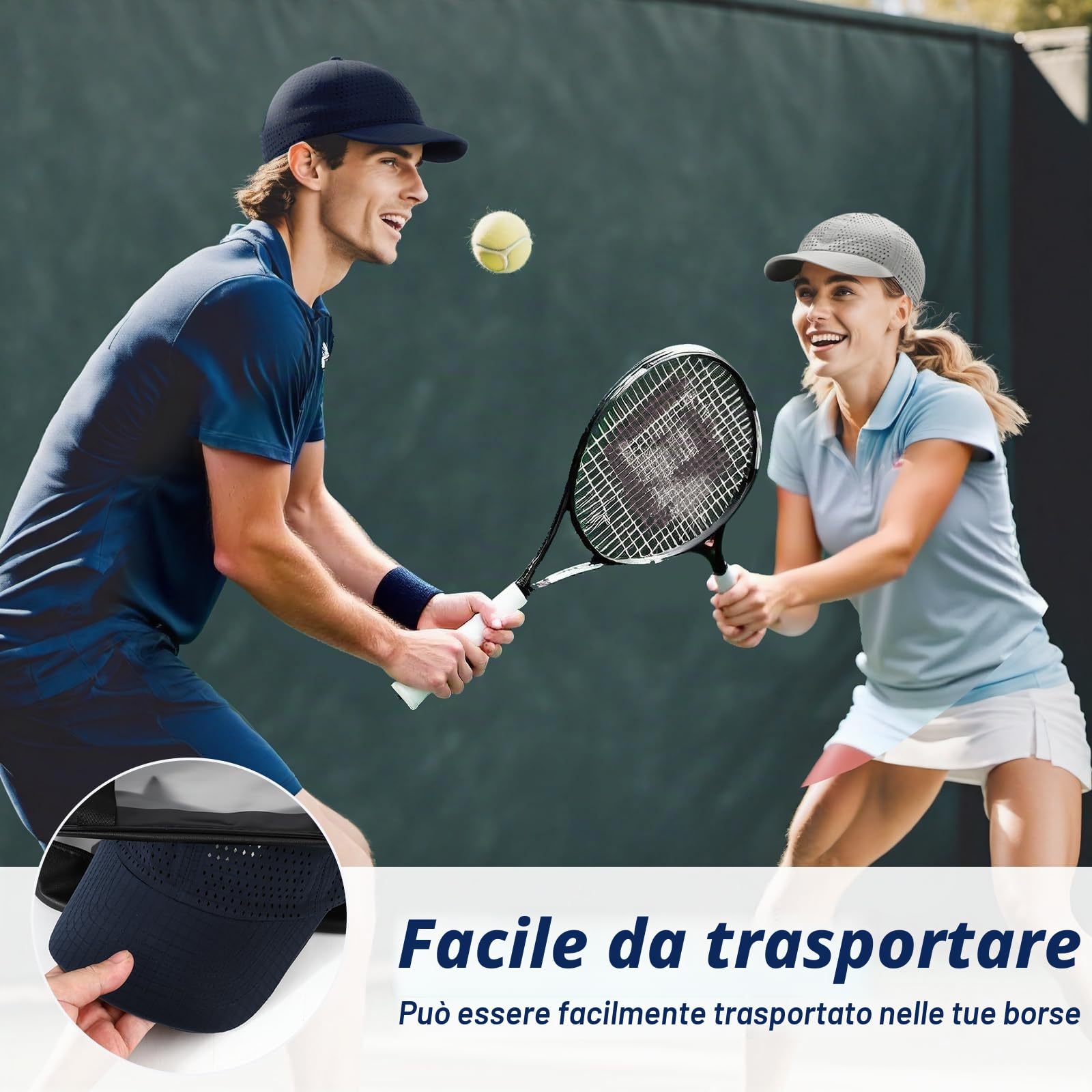2 Confezioni Cappello da Baseball Uomo Donne，Traspirante Cappellino Visiera Asciugatura Rapida Sport Aperta，Leggero Pieghevol Tennis da Golf Berretto Baseball cappelli da Sole Estivo Regolabile