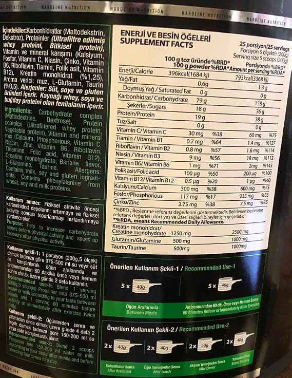 Hardline Progainer 5000 Gr - Banana + Arg 1250 120 Tablets + Shaker Combination