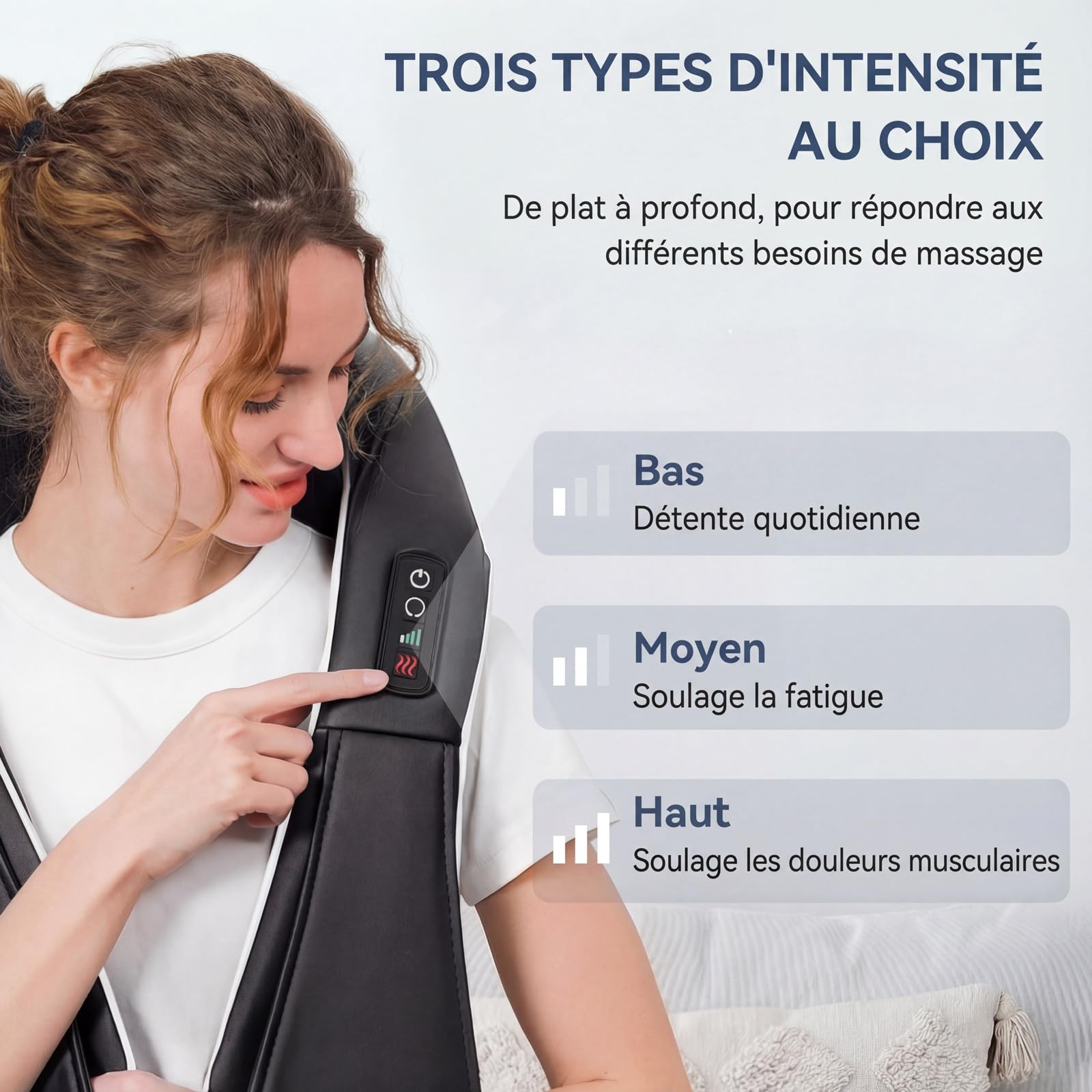 Masseur Cervical, Massage Dos et Cou Épaules avec Chauffage, 3D Appareil de Massage Shiatsu Électrique ur Massager Nuque Cervicales Epaule, Cadeaux Pour Voiture, Maison, Bureau