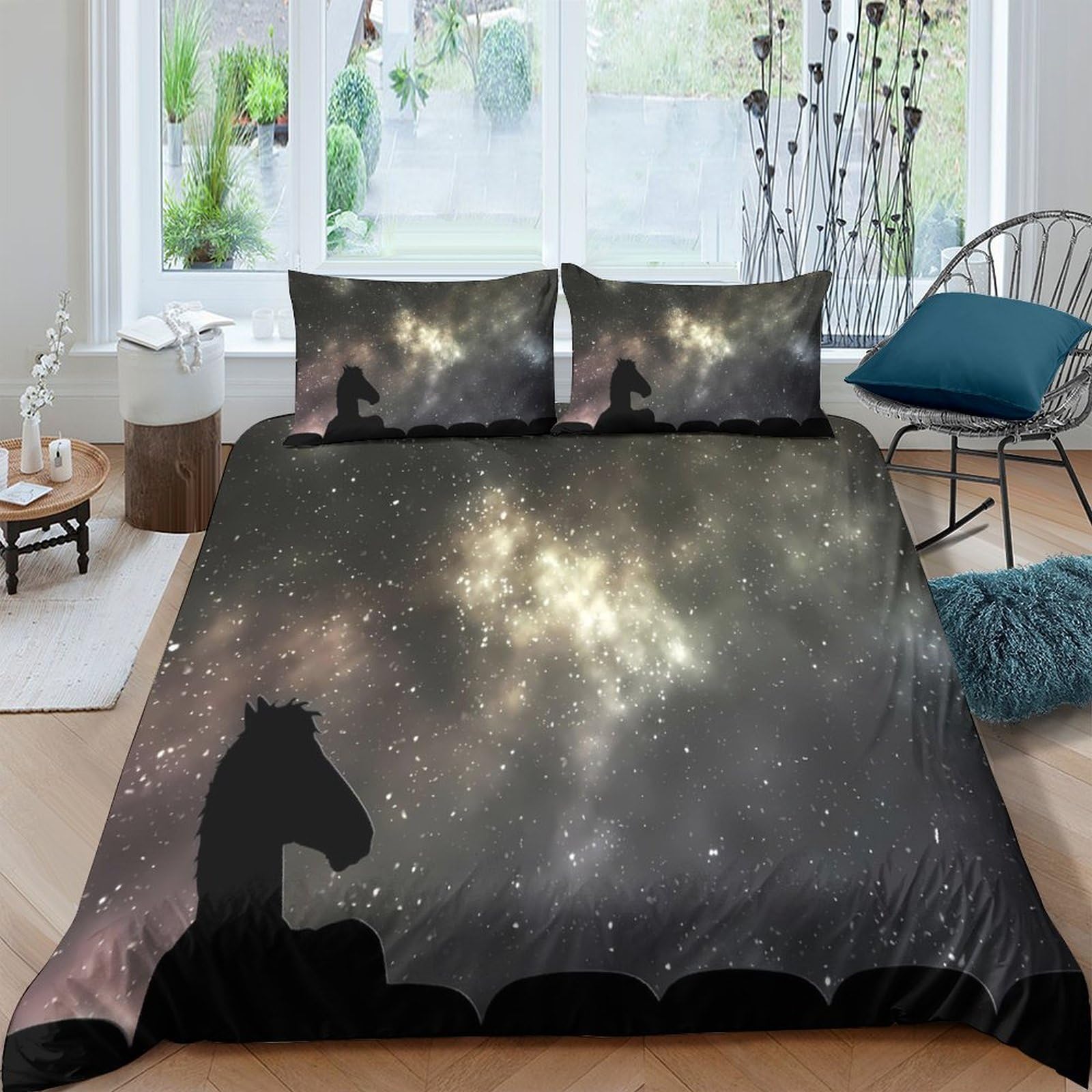 Ctjqhvkz Style-5 3D Printed Galaxy Starry Sky Fitted Sheet Microfiber Soft Black Cosmic Nebula Bed Cover For Bedroom Guest Room Decor Single（135X200cm）