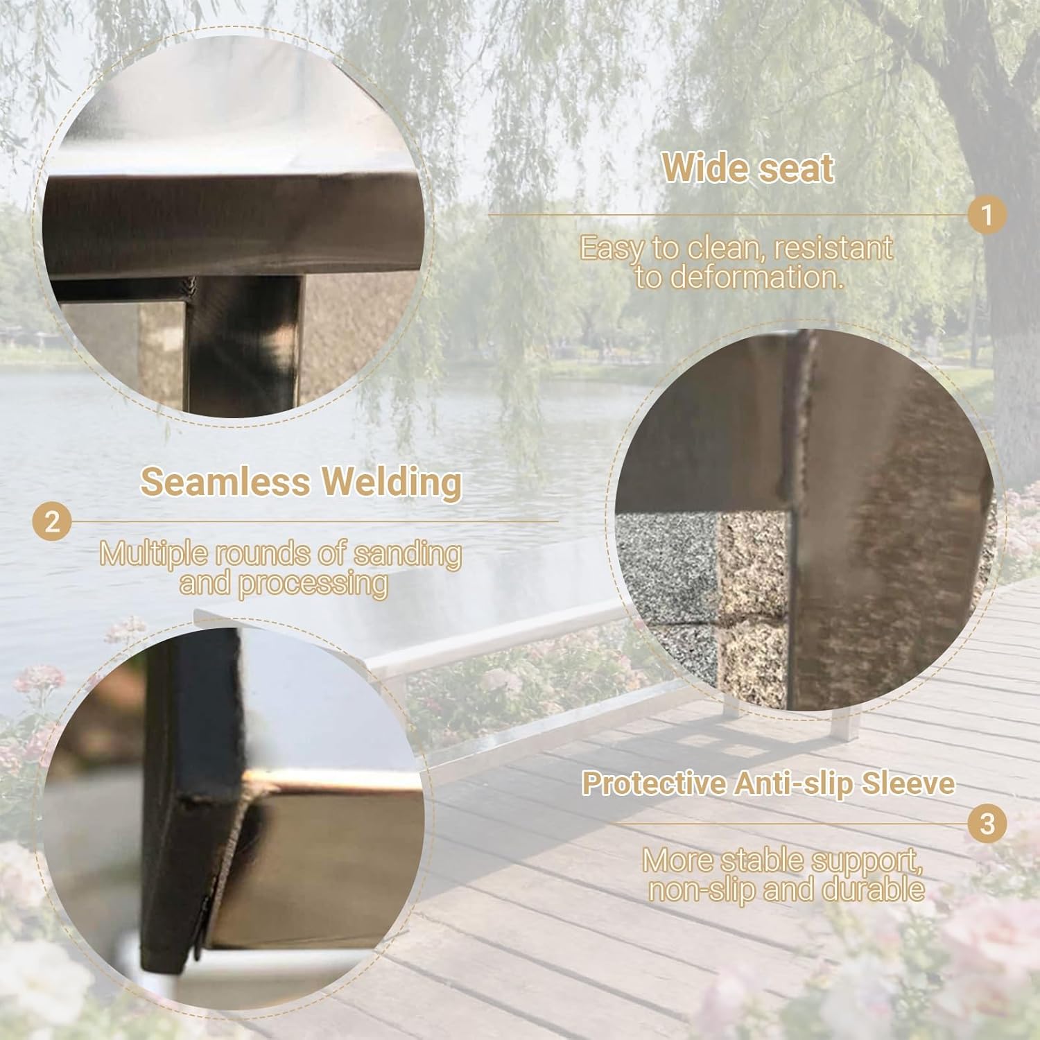 304 Stainless Steel Outdoor Garden Bench Metal Bench for Patio Park Commercial Use 660 Lbs Load-Bearing Capacity(150cm/59in)