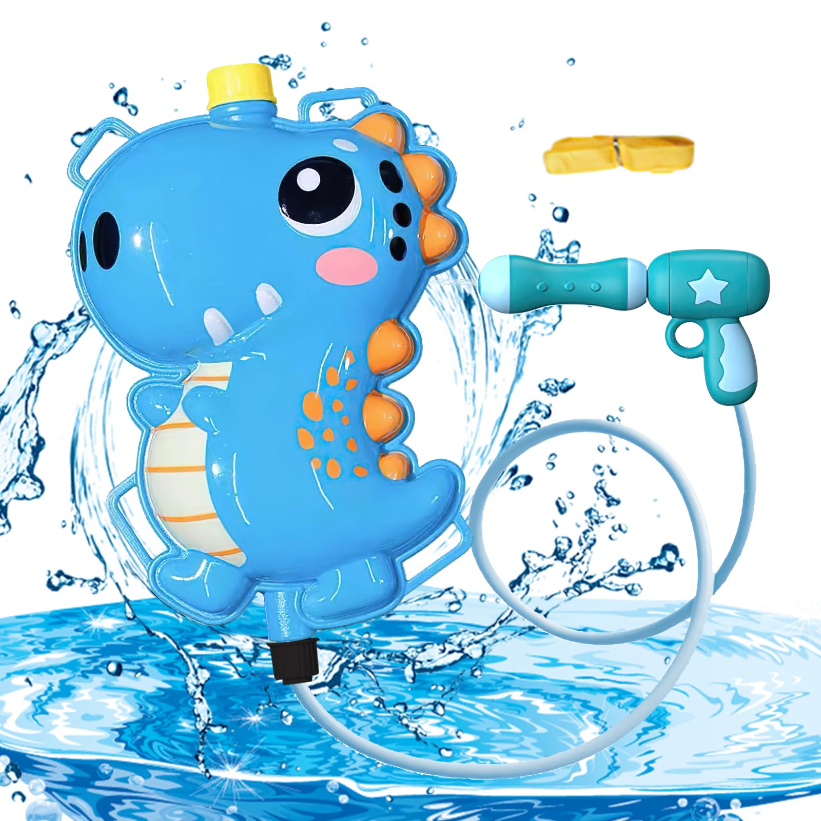 CHEVVY 1600ML Mochila Pistola de Agua para Niños 6-10M Pistola de Agua con Mochila Dinosaurio Juguete de Agua con Correas Ajustables para Verano, Playa, Piscina
