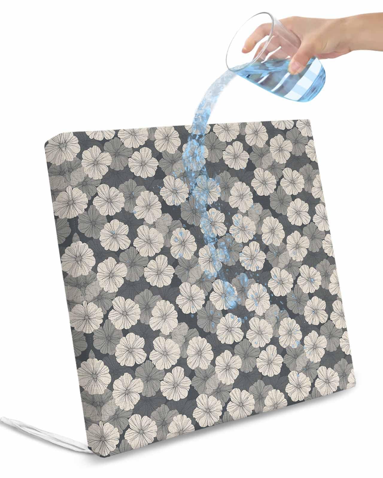 2 Pack Gray Flowers Waterproof Cushion Covers with Ties, Outdoor Patio Chaise Lounge Chair Seat Cushion Slip Covers Replacement(Only Cover) Vintage Country Pastoral Botanical Floral 24