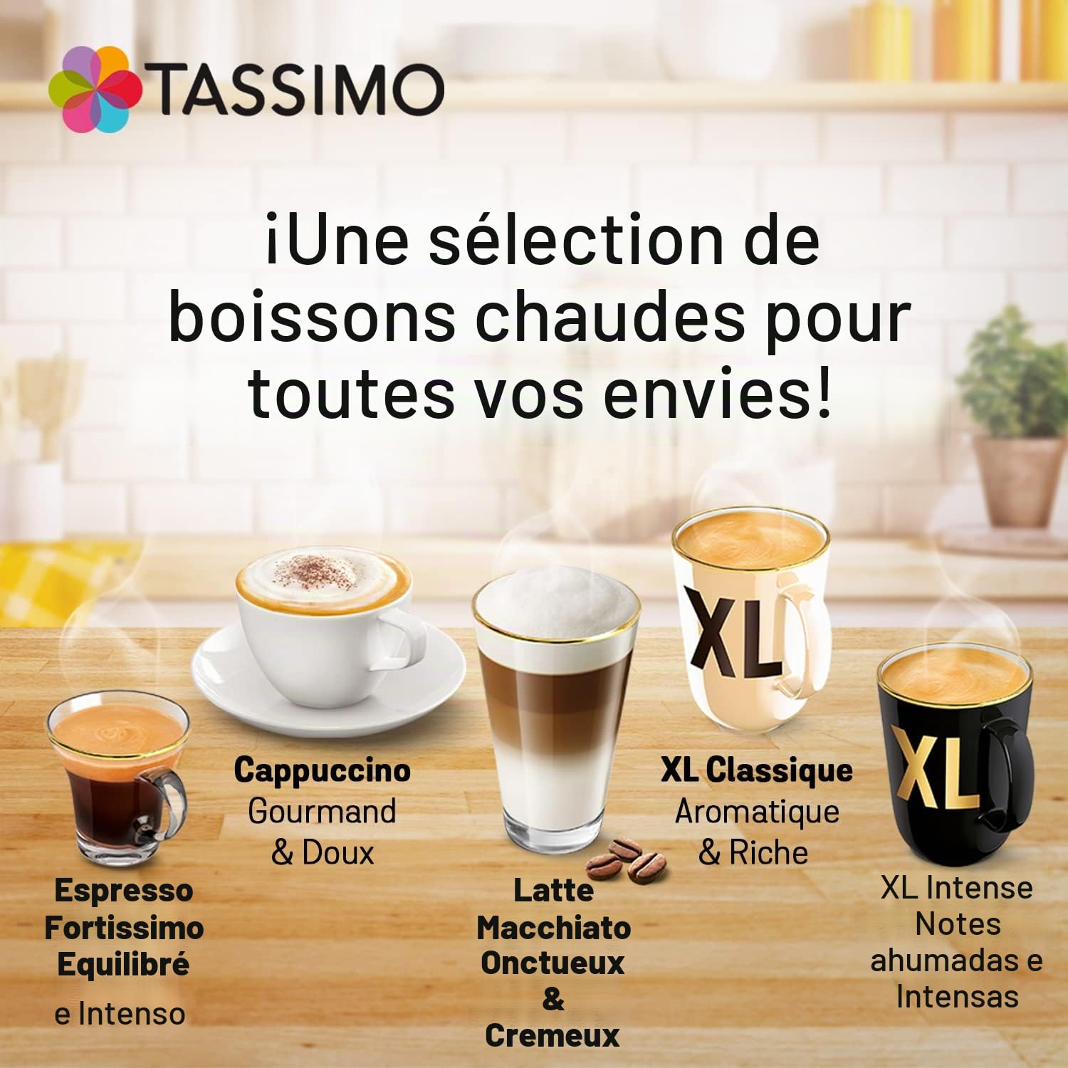Tassimo, Surtido de 64 Dosis Café L'OR, Compatibles con Máquinas, XL Clásico/Intense, Espresso Fortissimo, Cappuccino, Latte Macchiato, Lote de 5 paquetes