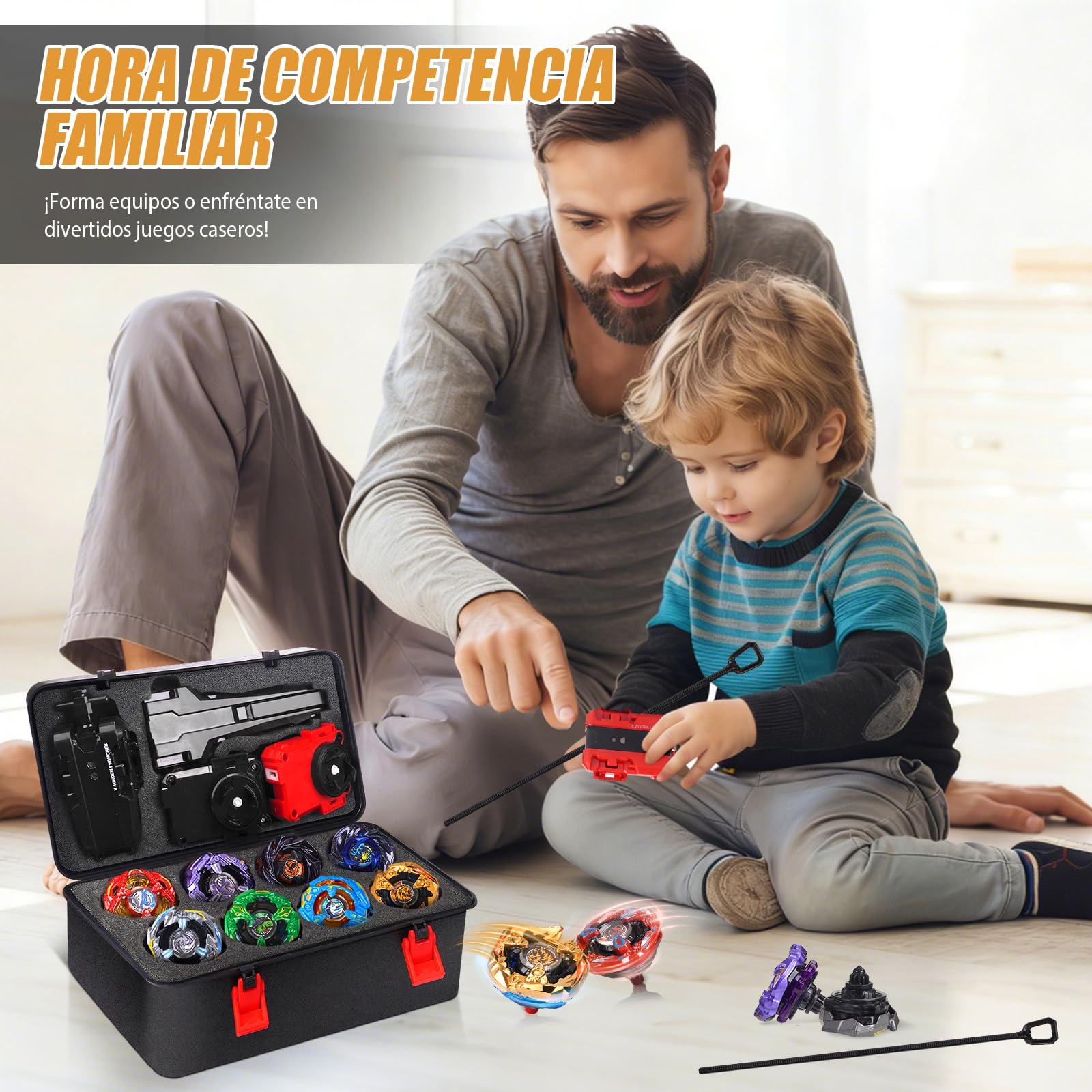 Juego de X Peonzas de Batalla, 12 Juguetes giratorios con 3 lanzadores, 1 Agarre y Estuche de Almacenamiento portátil | Regalo de Juego de Arena giroscópica para niños y niñas de 6 años