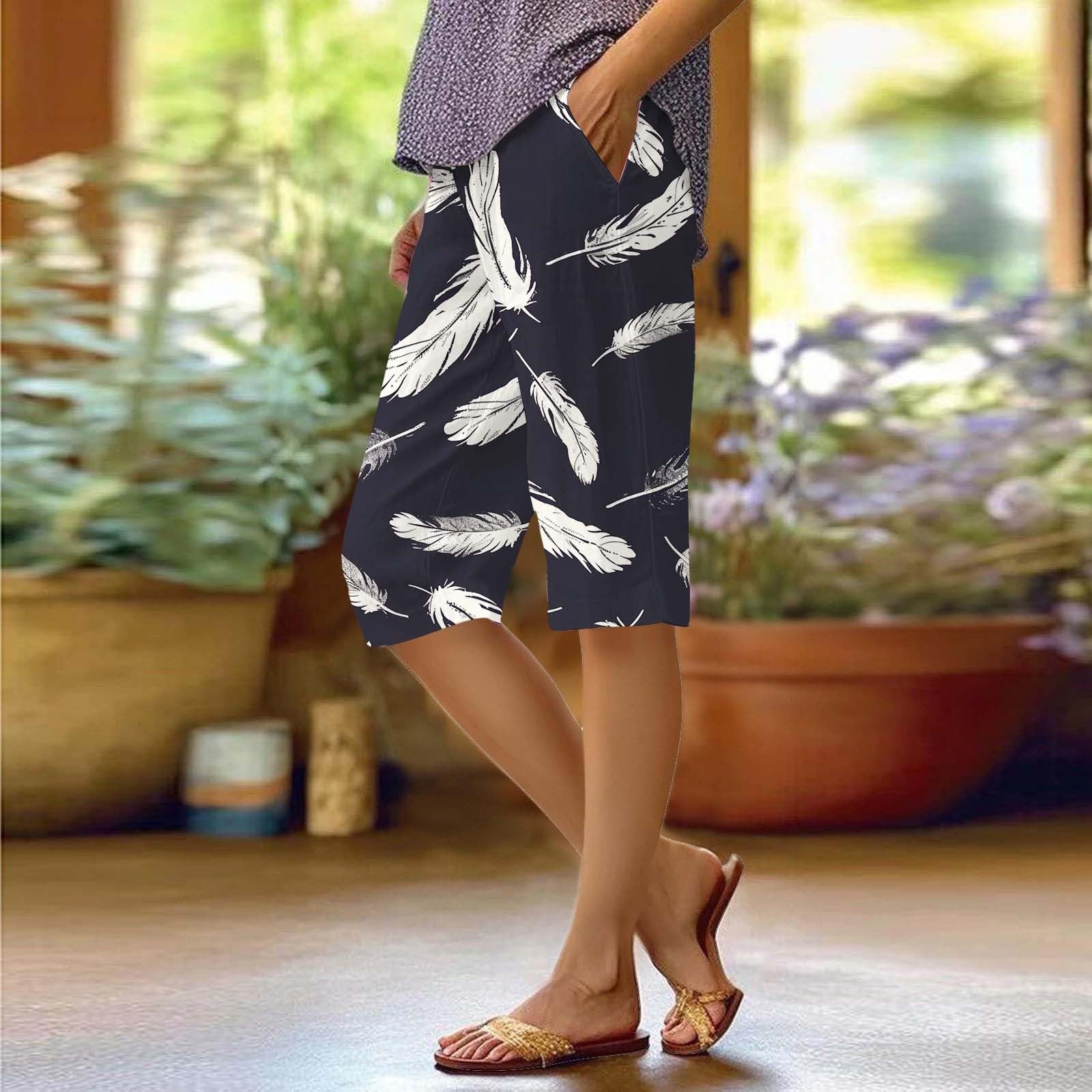 Pantaloni Capri da donna casual alla moda a gamba larga in bambù con tasche da donna pull on capris crop vestibilità rilassata lino pull on capris per donna leggero