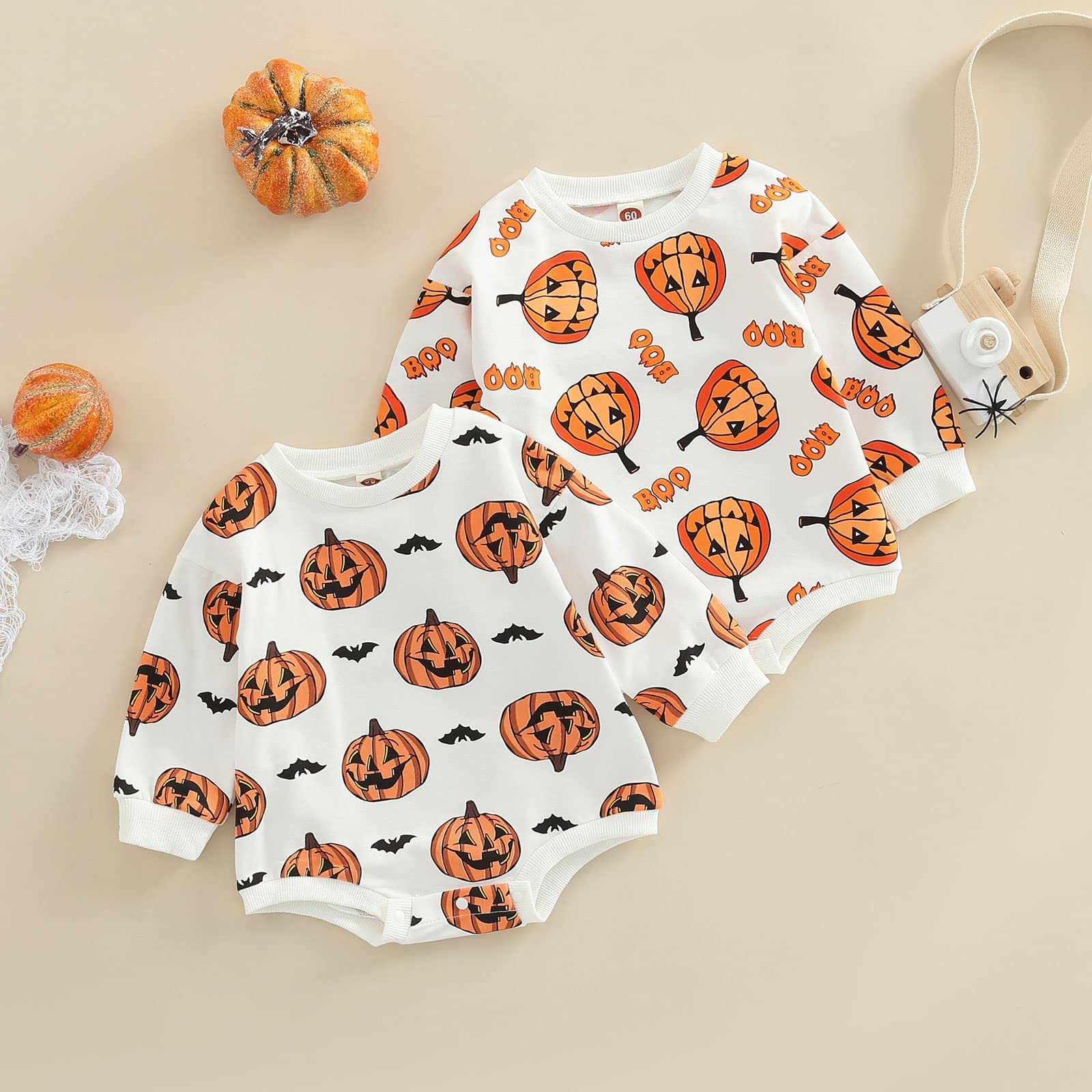 Ledy Champswiin Halloween Newborn Baby Girl Boy Sweatshirts Pumpkin Print Oversized Cotton Sweater Fall Winter Long Sleeve Romper Shirts