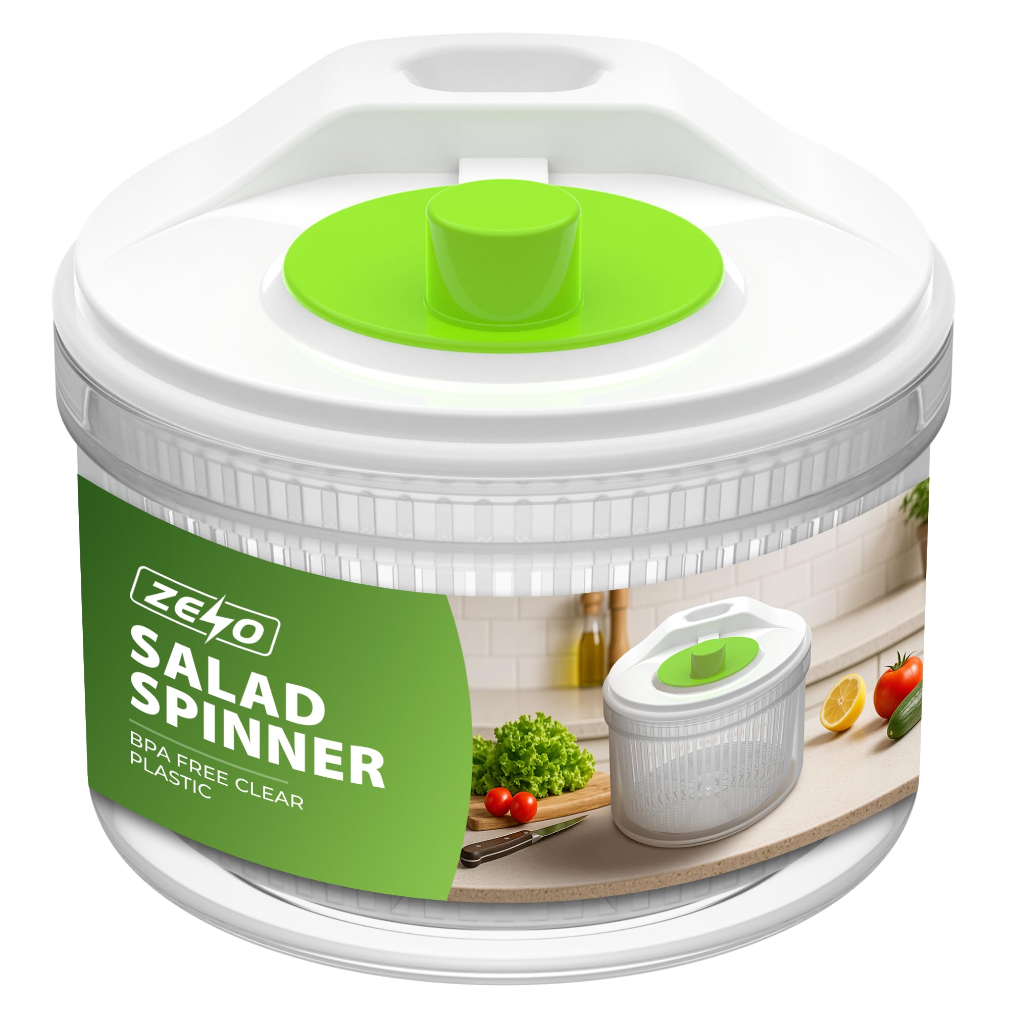 ZENO Salad Spinner | Small Salad Washer & Spinner | Easily Wash Lettuce, Vegetables, Fruit & More | Easy to Store | 3 Piece Dryer | Use As Serving Bowl & Washing Basket | BPA Free Clear Plastic