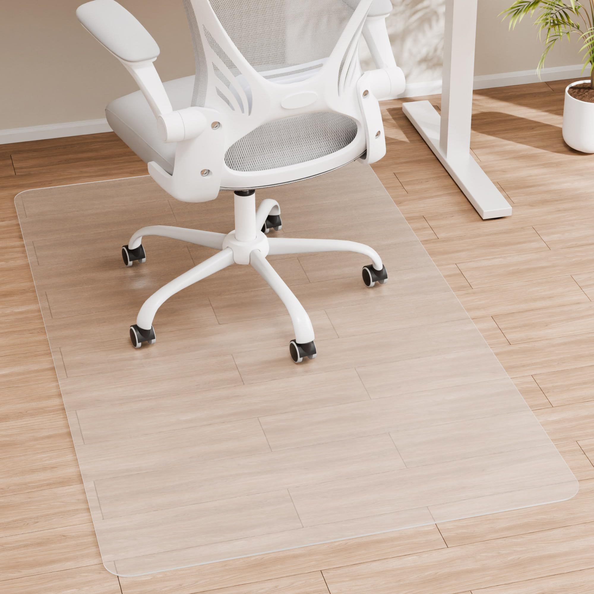 HOMEK Office Chair Mat for Hardwood Floor, 55” x 35” Crystal Clear Hard Floor Chair Mat, Transparent Floor Protector Mat Flat Without Curling