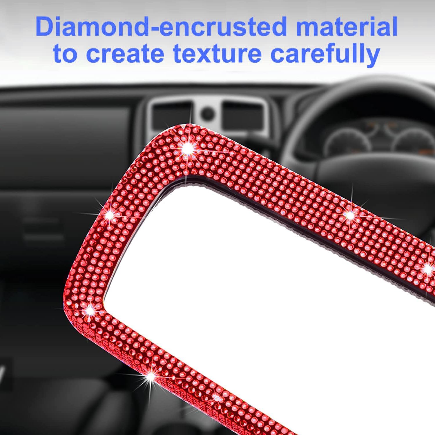 Bling Rhinestone Car Rear View Mirror with Crystal Diamonds Bling Rhinestones for Women,Car Interior Trim (Red)