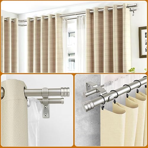 Miniatura 2 de Barra de cortina de ventana doble resistente de 1 pulgada, barra central telescópica de 36 a 72 pulgadas, juego de varillas laterales ajustables de