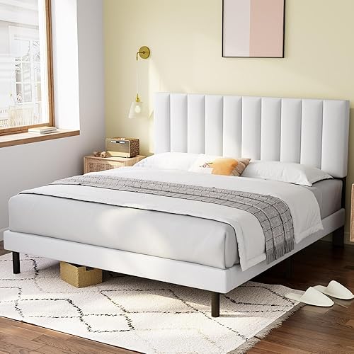 Miniatura 3 de Molblly Base de cama tamaño King tapizada con cabecero y listones de madera fuertes, base de colchón, antideslizante y sin ruido, no necesita