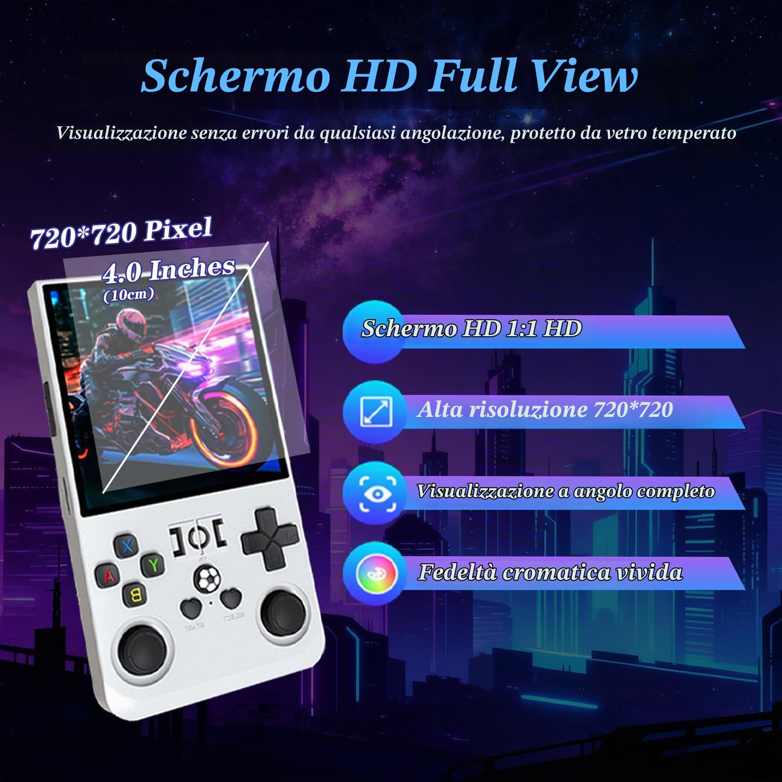 R36MAX - Console di gioco retrò, portatile, ricaricabile, portatile, 4000 mAh, comoda, antiscivolo, con auto TF 64G, schermo da 4", per ufficio, bianco