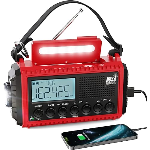 Raynic Emergency Radio, 5000mAh/18500mWh Weather Radio, Solar Hand Crank Emergency Radio with AM/FM/SW/NOAA, Cell Phone Charger, Headphone Jack, Flashlight, Type-C Charging and SOS Siren for Hurricane