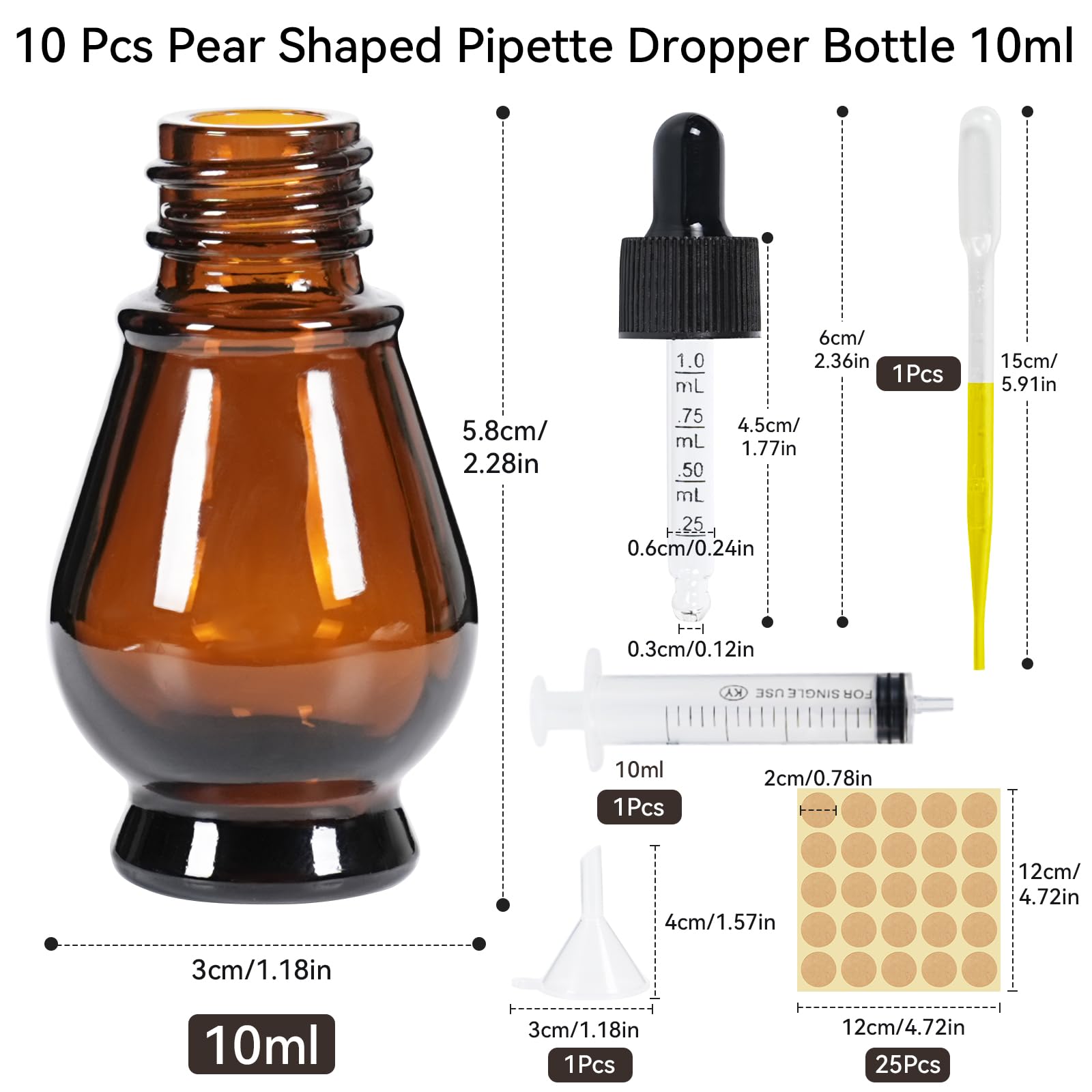 Frasco Cuentagotas Cristal 10ml Ambar Botellas de Vidrio con Pipeta para Aceite Esencial