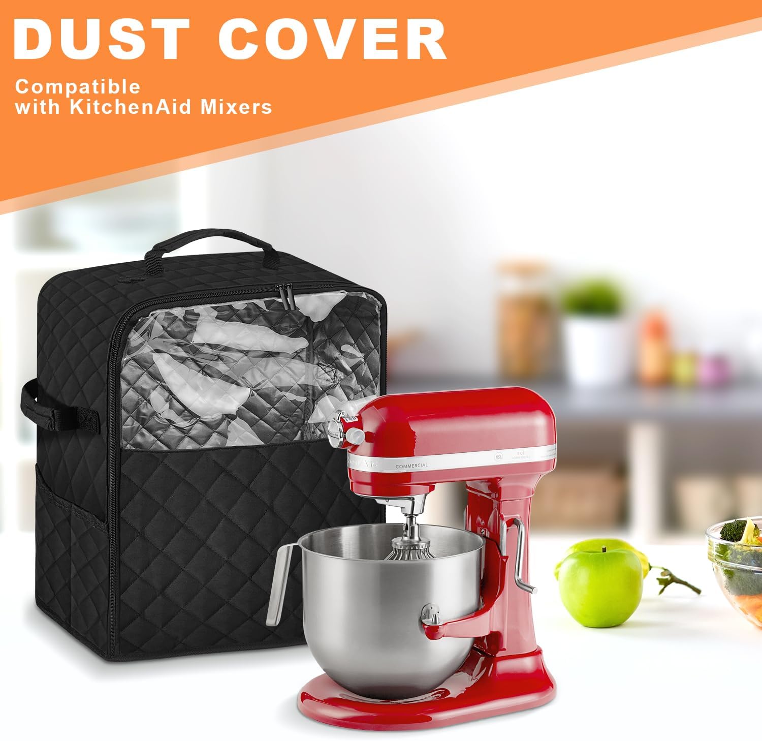 Stand Mixer Cover with Storage Pockets - Dust Proof Blender Storage Bag for 6-8 qt Mixers, Fits Most Blenders & Kitchen Appliances | Multi-Pocket Organizer with Carry Handle (Black)