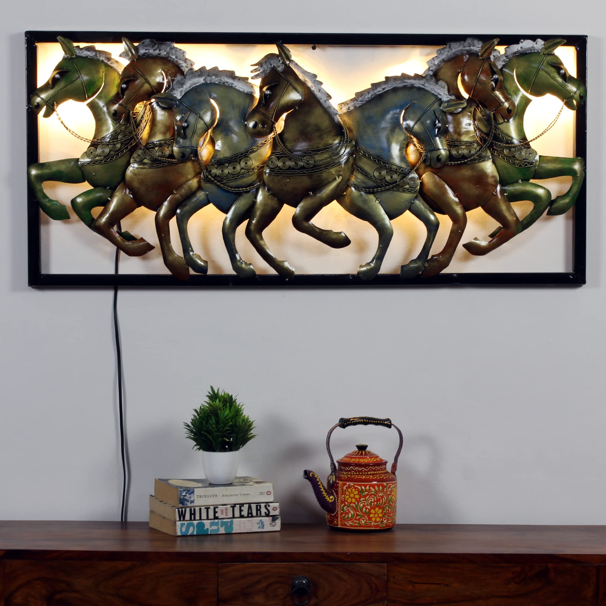 AntarYuga 7 Running Horse in Frame Vastu Metal Wall Art with LED Light Decorative Wall Art/Sculpture for Home Living Room/Bedroom/Office - 101x8x36 Cm (B0C5RFY7CK) Amazon Price History, Amazon Price Tracker