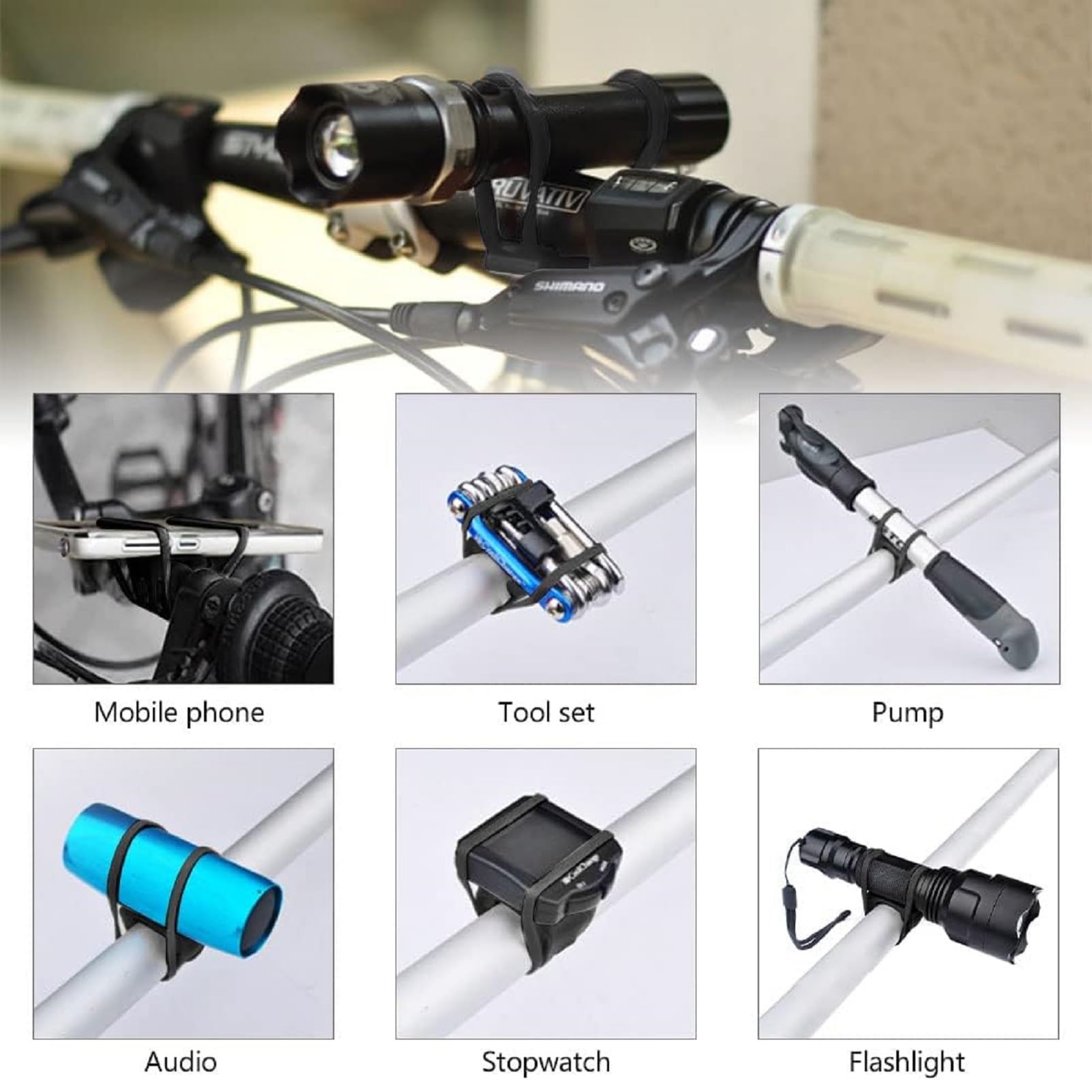 15-teiliges Fahrrad-Taschenlampen-Band Set – Elastische Silikon-Gurte Mit S-Haken Für Lampen, Handys & Lautsprecher