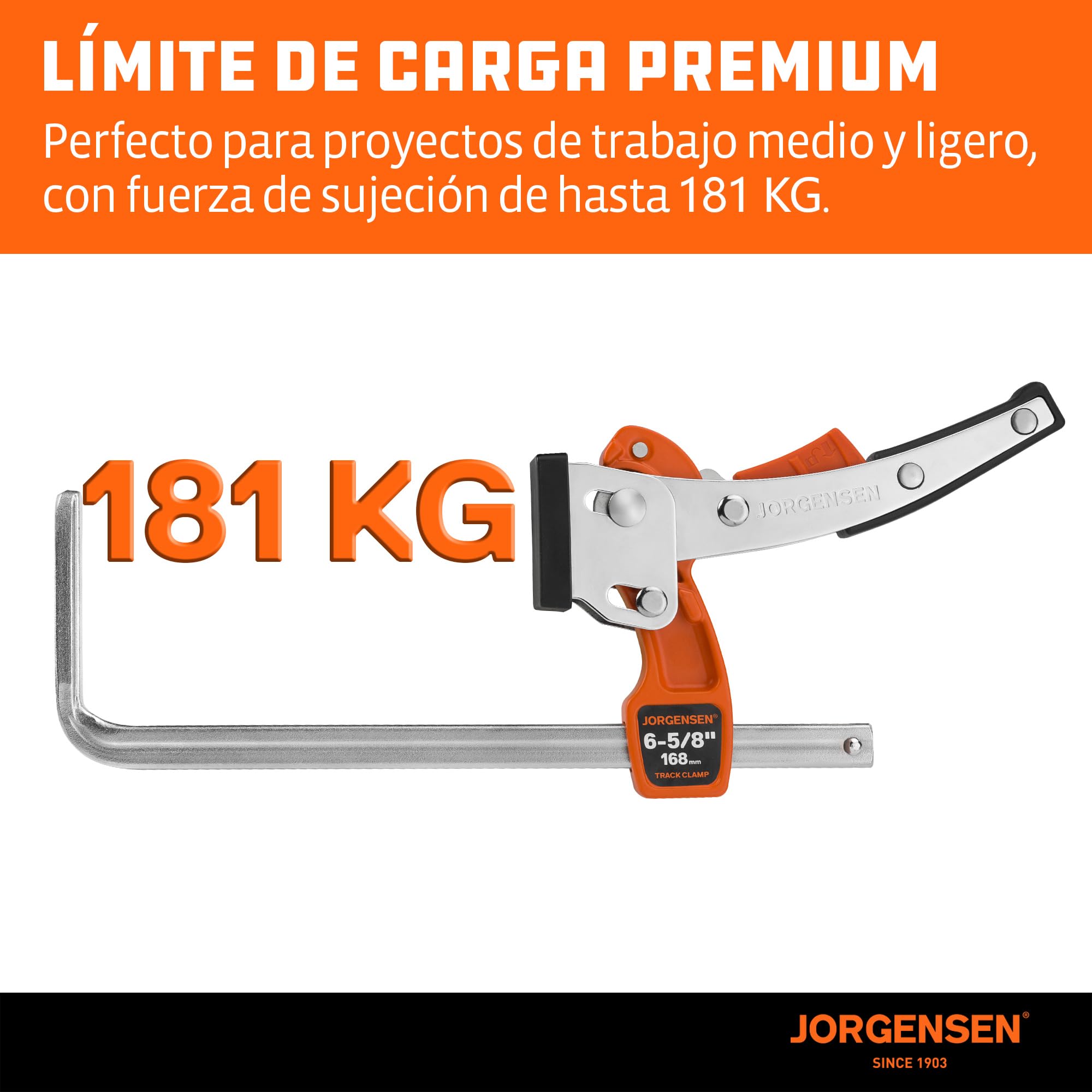 JORGENSEN Juego de 2 Abrazaderas de Trinquete para Guías de Sierra, con Mecanismo de Bloqueo, Fuerza Máxima 182 kg, Apertura 168 mm, para Carpintería y Tareas de Bricolaje