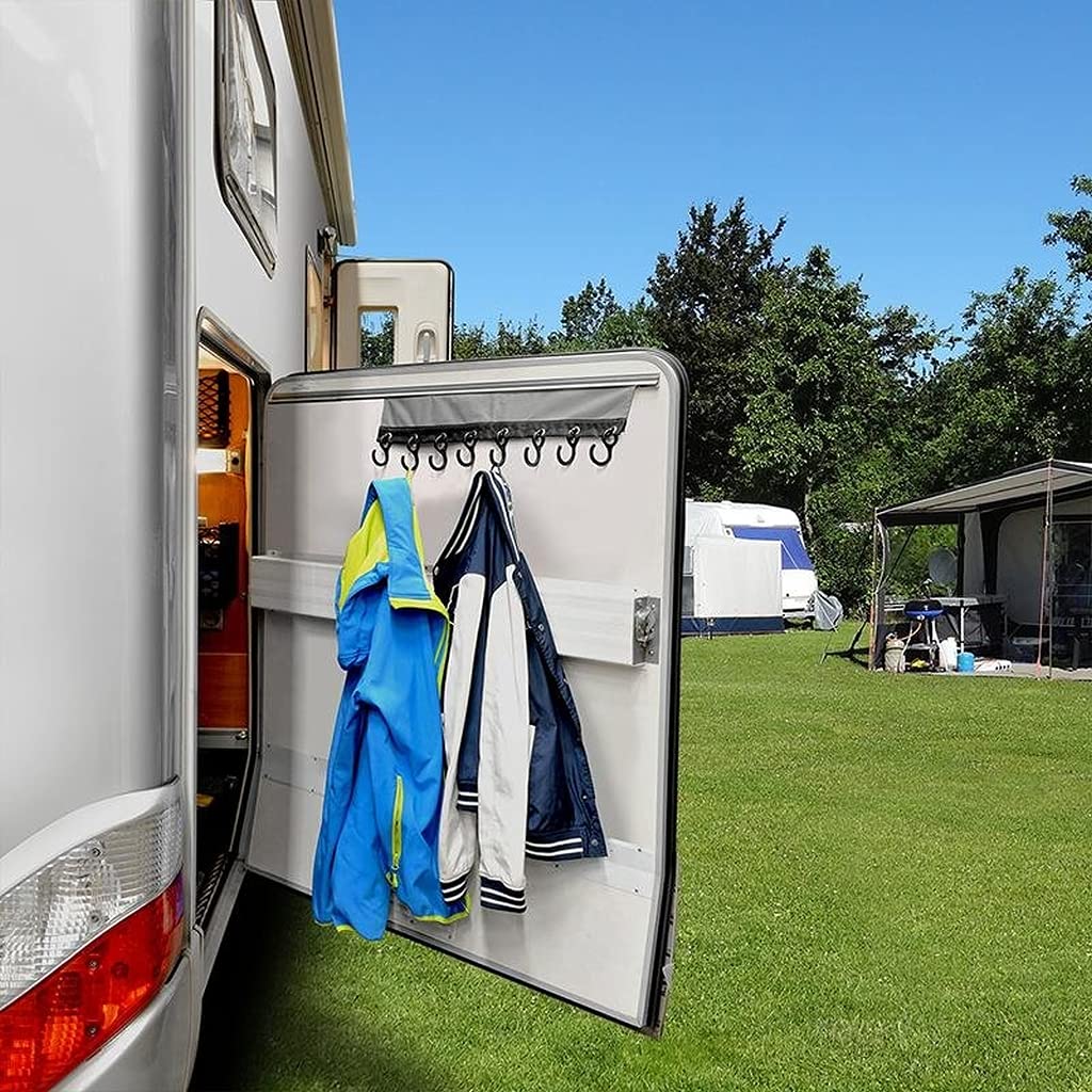 2 x kempingowa listwa z haczykami z 8 haczykami – system zawieszania 58 cm | Mocowanie na rzep i do przystawki namiotowej, przyczepy kempingowej i namiotu – po 58 cm, 8 haczyków, solidne wykonanie