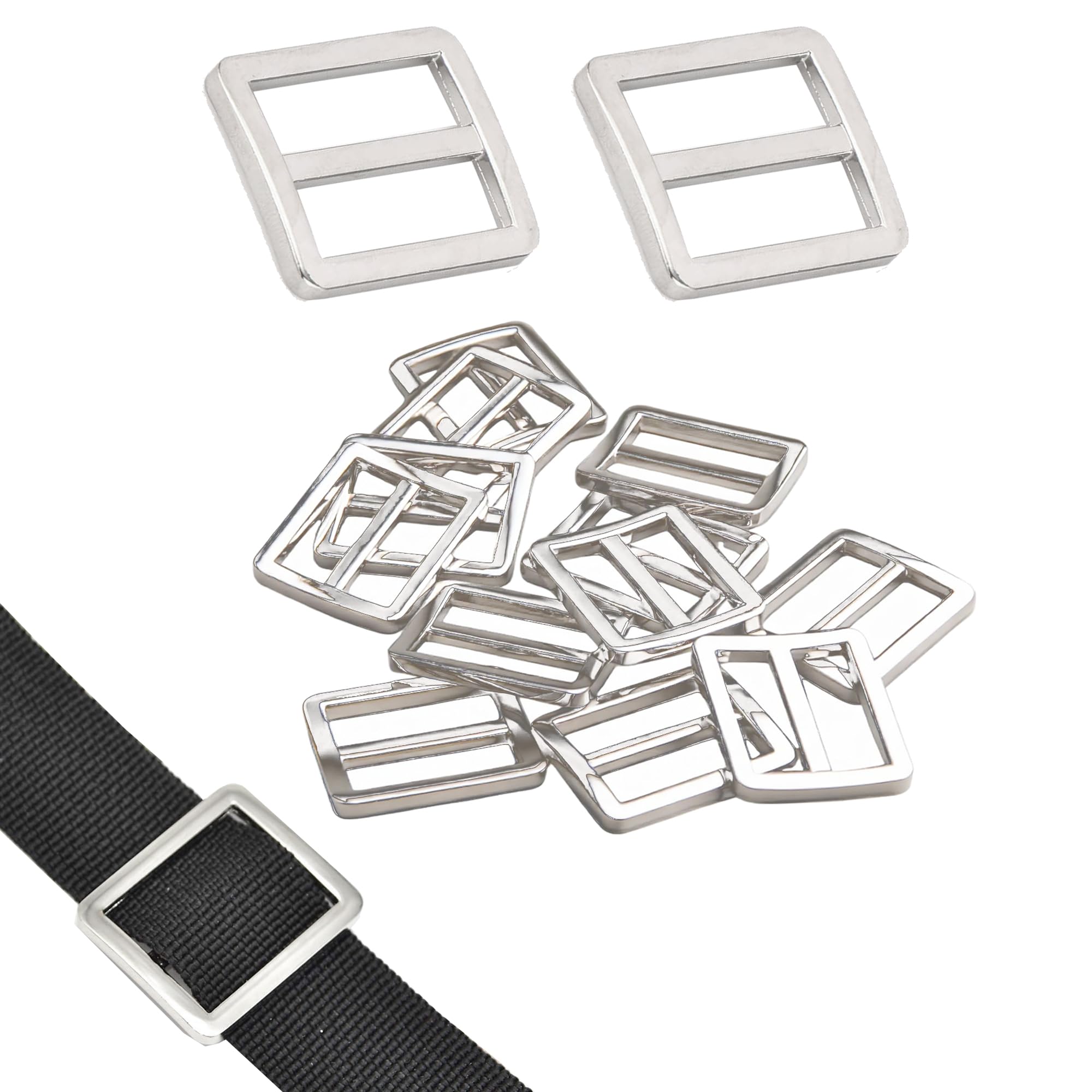 RiseDirectly 12-Pack 1 Inch Silver Tri Glide Buckles, Zinc Alloy Metal Slide Adjuster, Adjustable Webbing Strap Fastener for Strap Keeper, Leathercraft, Bag & Belt DIY (Silver)