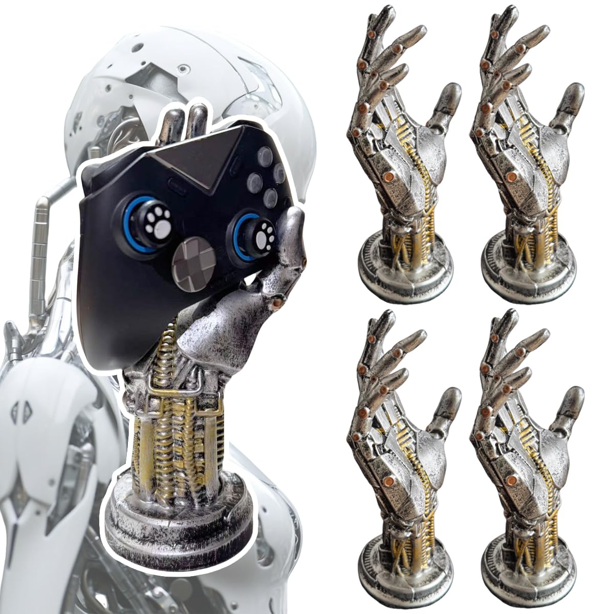 Mechanical Robotic Hand Statue Bracket Game Controller Holder Headphone Stand for Universal Gamepad Mount Joystick Rack, Creative Collectible Desktop