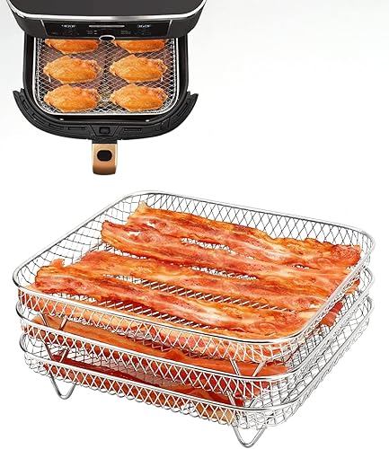 Estante para freidora de aire de 3 capas para freidora Ninja Foodi de 8 litros instantánea, acero inoxidable, tres apilables, estante para tostadas,