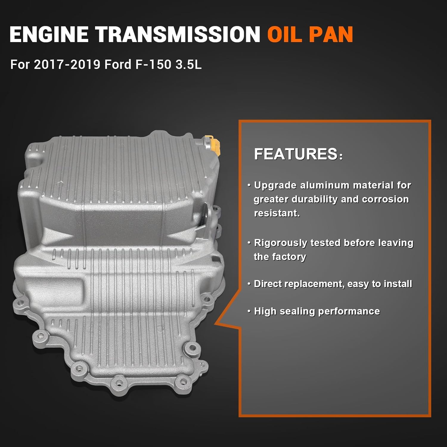 3.3L 3.5L Aluminum Oil Pan Compatible with 2017-2019 Ford F-150 Replace# HL3Z6675A HL3E6675AD