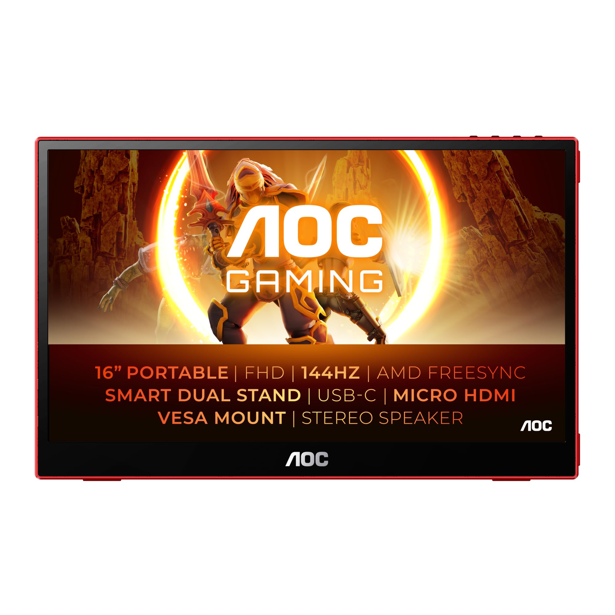 AOC 16G3 - Gaming Monitor Full HD da 16 pollici, portatile, FreeSync (1920x1080, 144 Hz, MicroHDMI 1.4, USB-C) nero-rosso