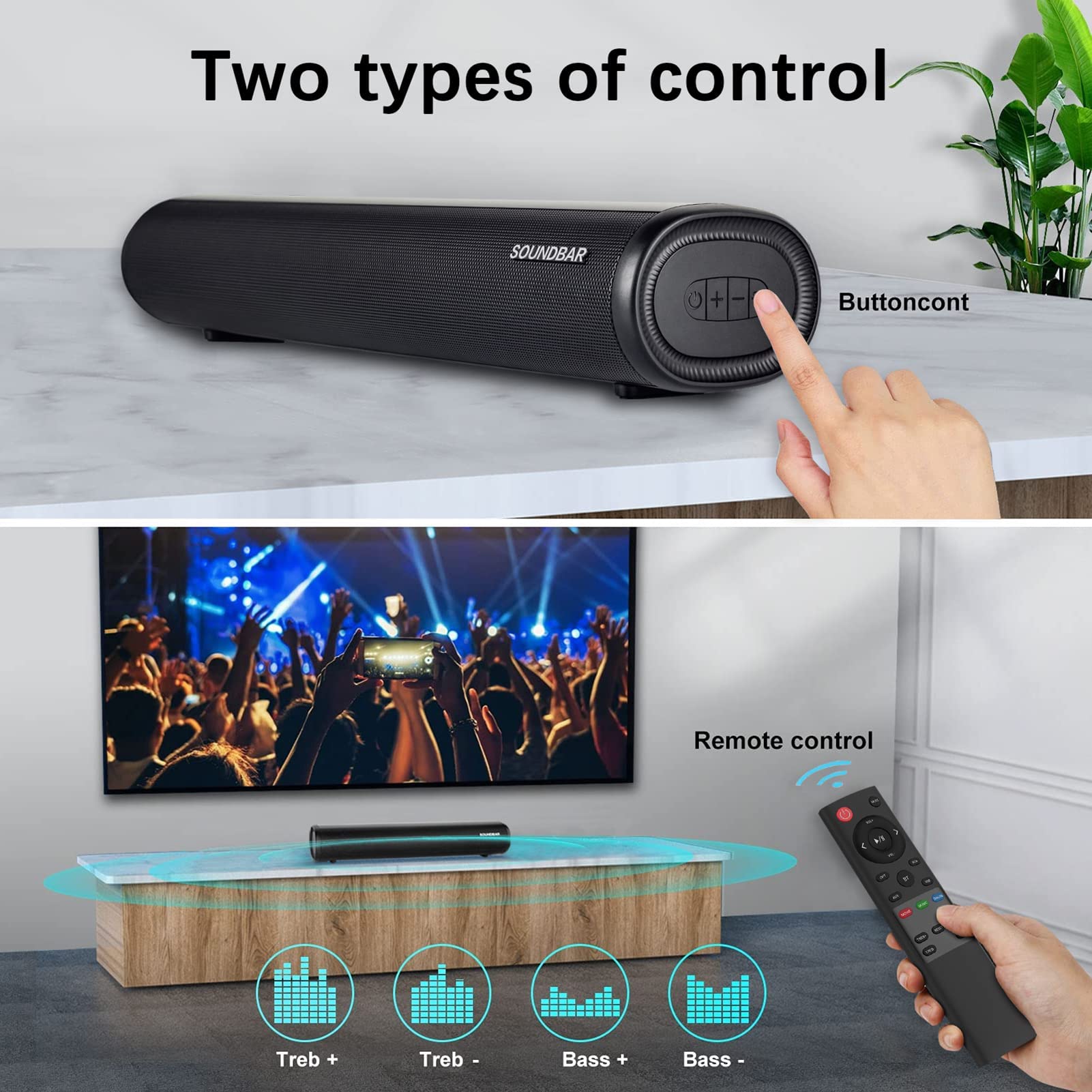 Soundbar TKMARS 2.0 Canali Con Subwoofer Integrato, Bluetooth 5.0, 50W, Telecomando, Connessioni HDMI/ottica/AUX/RCA/USB, Per TV E PC - 4