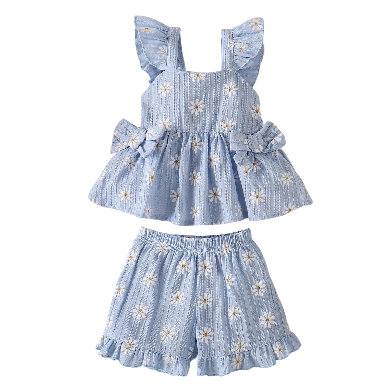 Ropa Verano Para Niña Linda Blusa con Volantes y Margaritas Pantalones Cortos Conjunto de Conjuntos Para Niña Pequeña