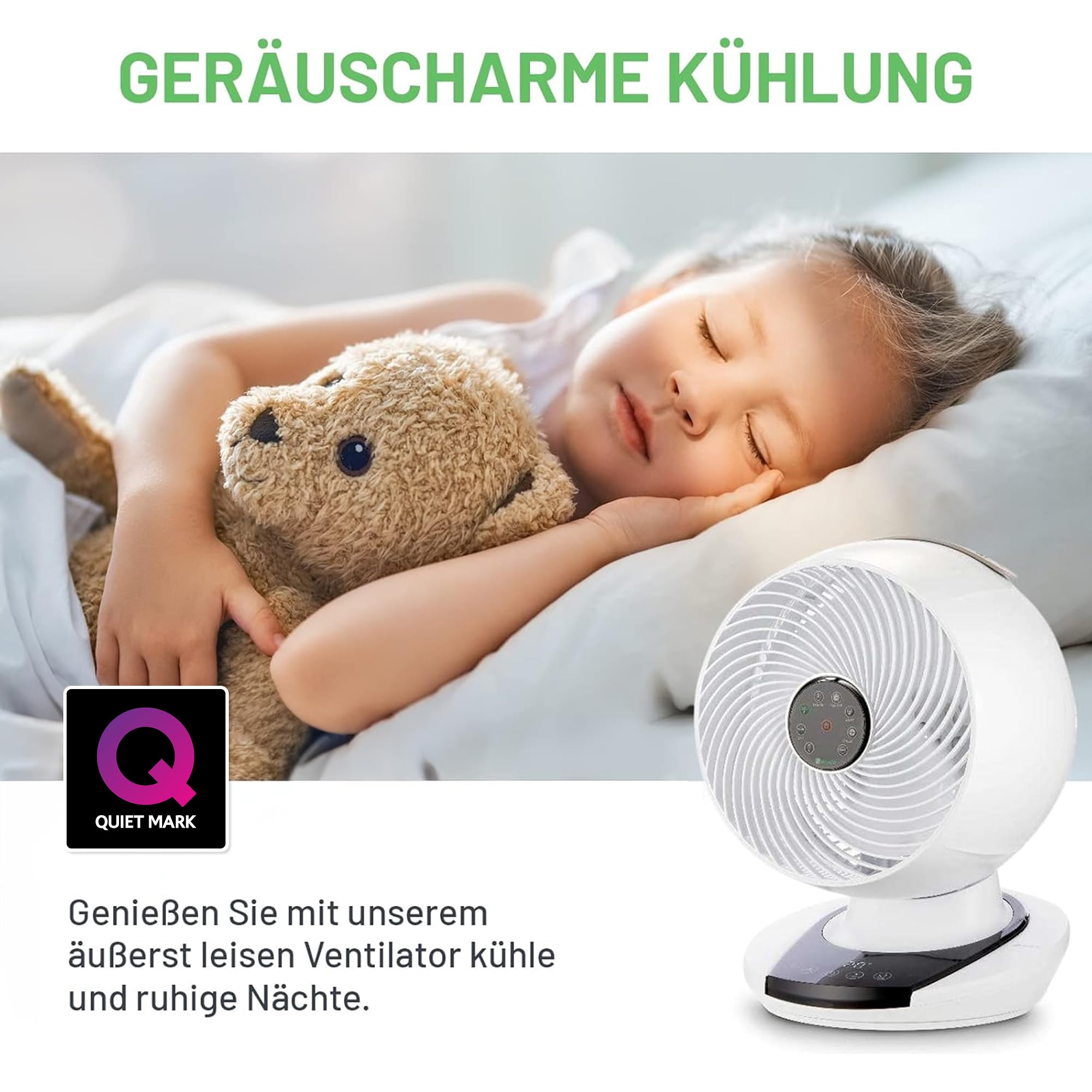 Meaco MeacoFan 1056 Ventilatore con Circolatore d’Aria Ultra Silenzioso con Telecomando, Ventilatore da Tavolo per Ufficio e Camera da Letto, 12 Velocità, Oscillazione 360°, Bianco