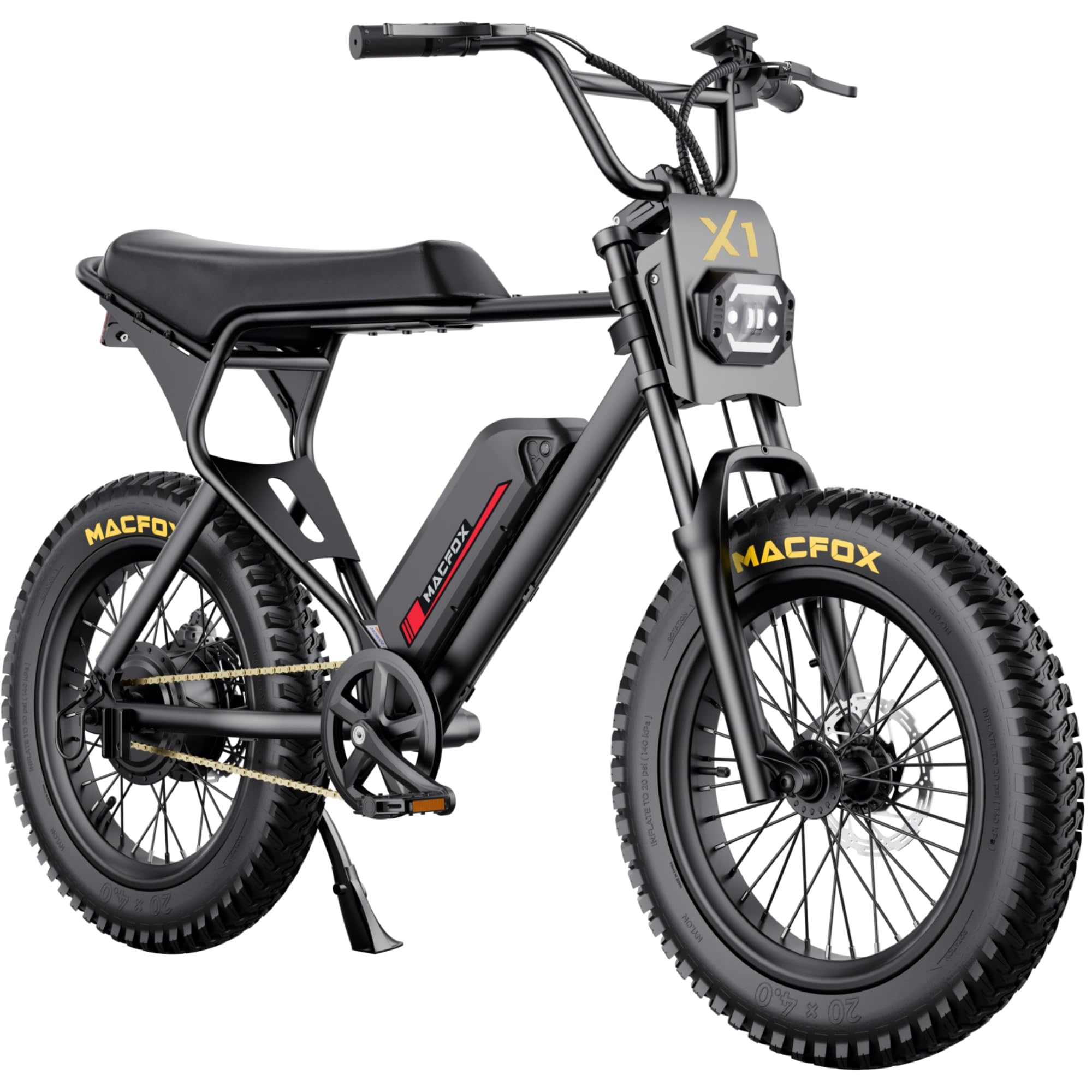 MACFOX X1S Electric Bike for Adults, 20" Fat Tire 25 MPH & 38 Miles 3 Gears 48V 10.4Ah Removable Battery, Torque 65 NM All-Terrain E Bike for Mountains, Snow, Sand, Road（US Warehouse）