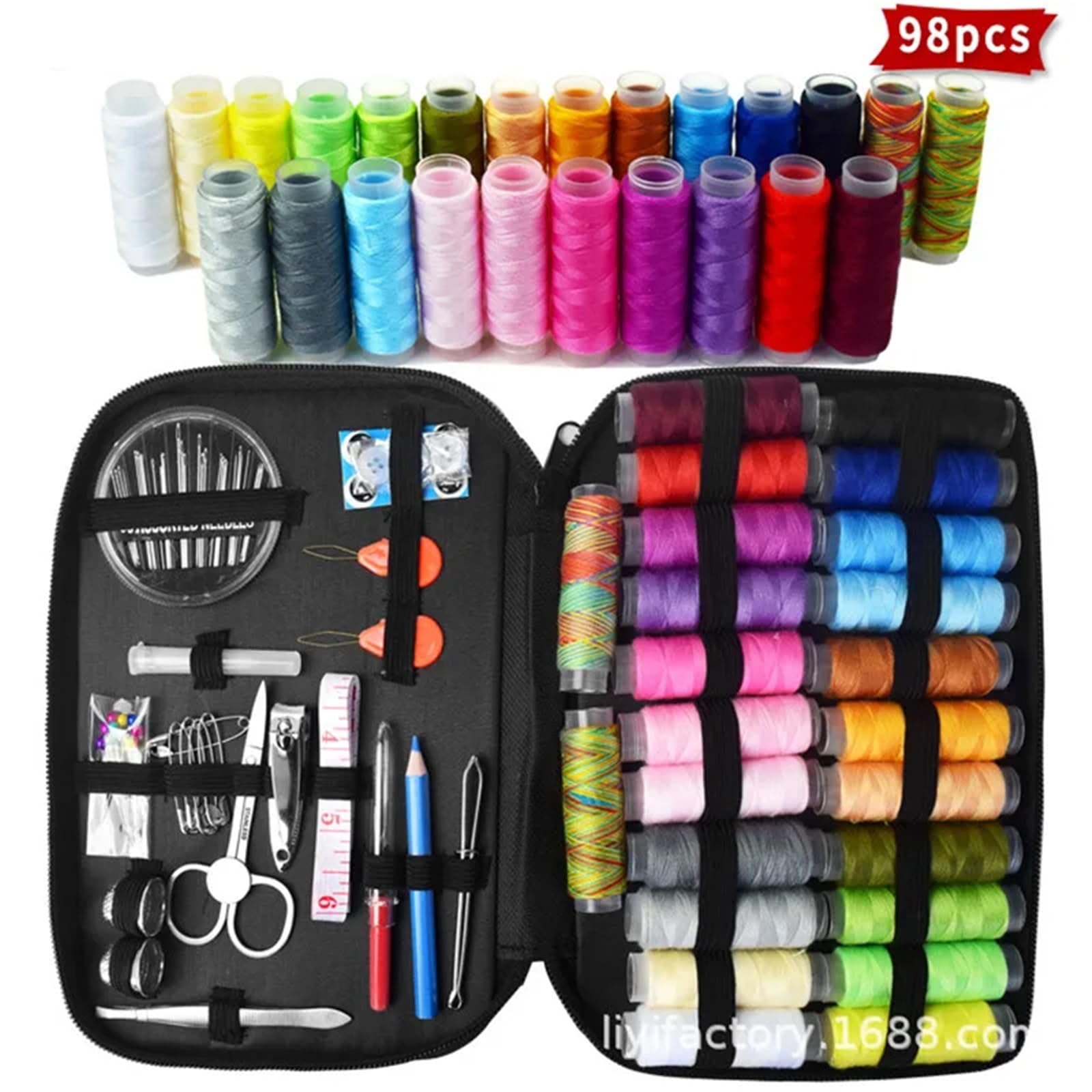 Set Cucito da Viaggio Completo 1 set di kit da cucito, scatola multifunzione, for trapuntatura a mano, filo ricamo, accessori for cucire, strumenti for(133Pcs)