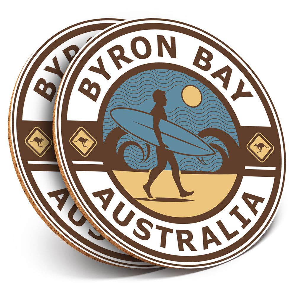 2 x Round Coasters - Byron Bay Australia Travel - Cork Backed Home Kitchen Accessory Tea Coffee Mug Mat #9245