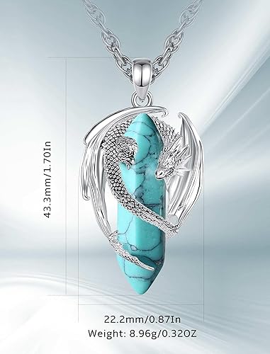 Miniatura 6 de CELESTIA Collar de dragón de cobre chapado en plata, 7 chakras, cuarzo rosa, turquesa, obsidiana, amatista, malaquita, cristal blanco, jade