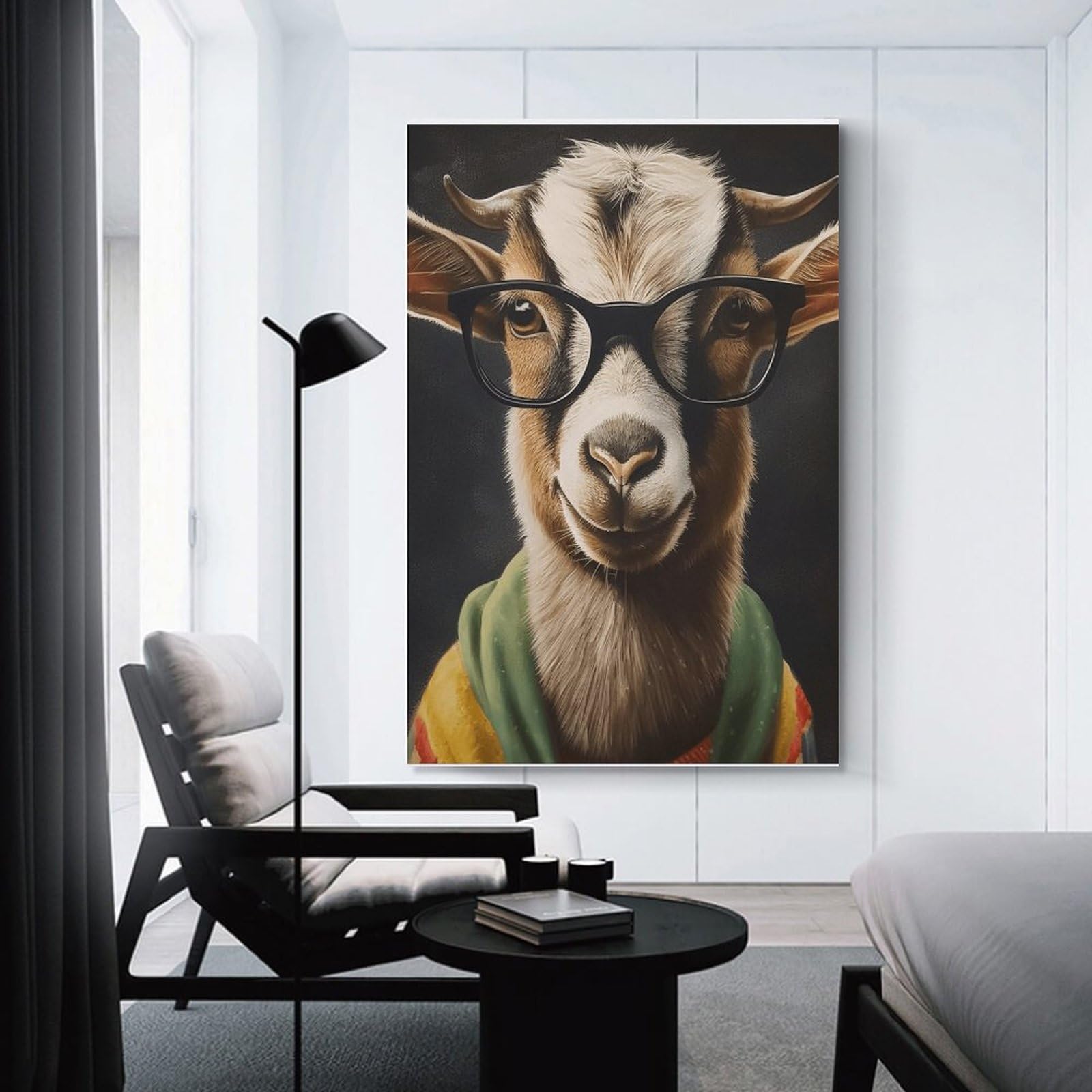 Junmoney Hipster Goat Art Print Wall Picture Print 20x30inch(50x75cm), for Lounge Decor, Offices Or Entryway Styling, A Flexible Wall Accent for Shared Spaces