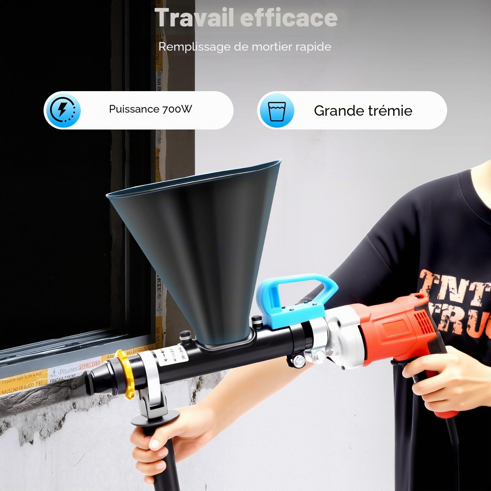 Outil de jointoiement électrique - 700 W - Pistolet à joint avec 2 buses (buses plates et rondes à graisser) - Pistolet à joint de ciment pour les surfaces qui doivent être remplies de ciment