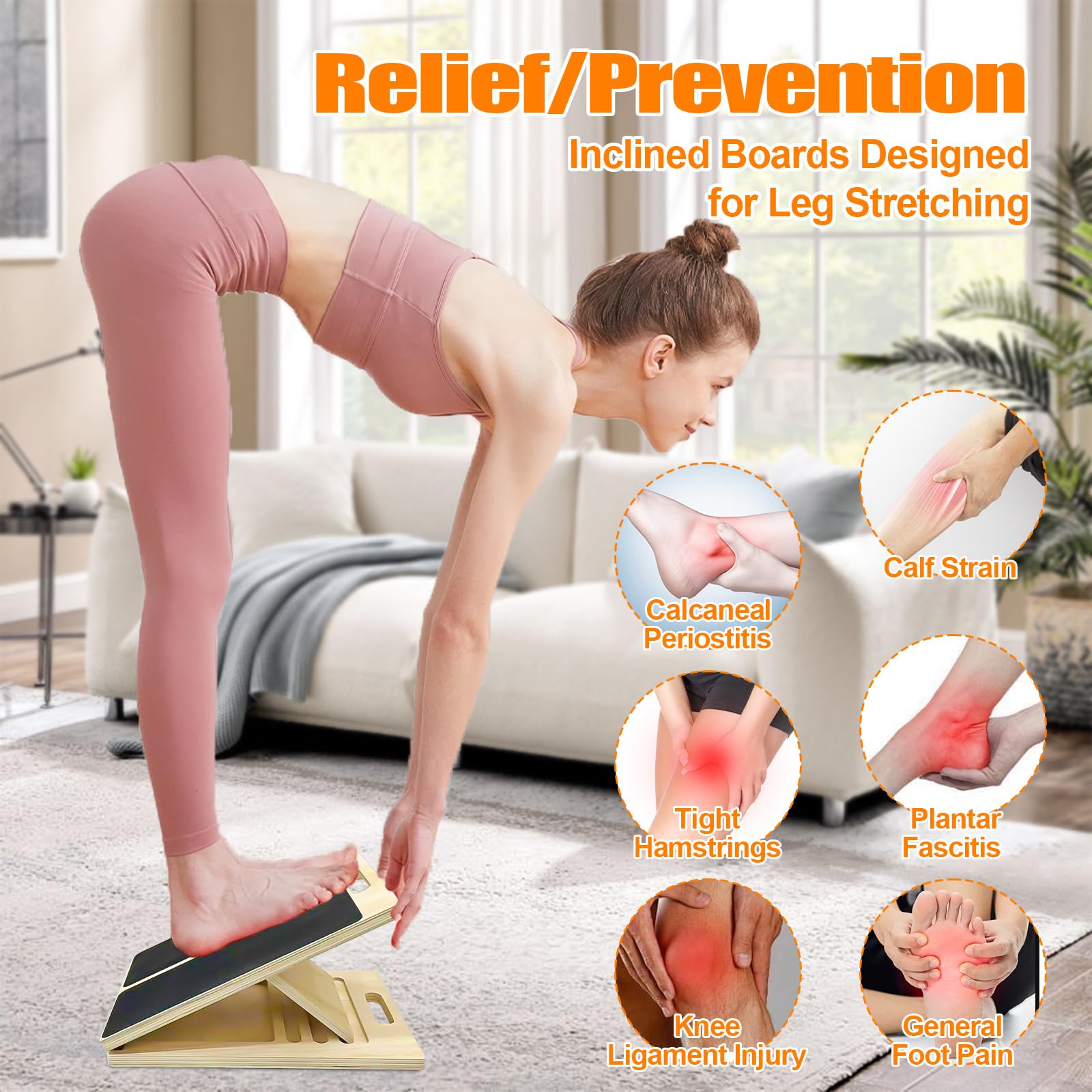 Zihvfzu Tabla inclinada portátil de madera para estirar pantorrillas, inclinación ajustable y cuña de sentadillas para ejercicio, terapia física y movilidad de tobillo, para rodillas, pies y soporte