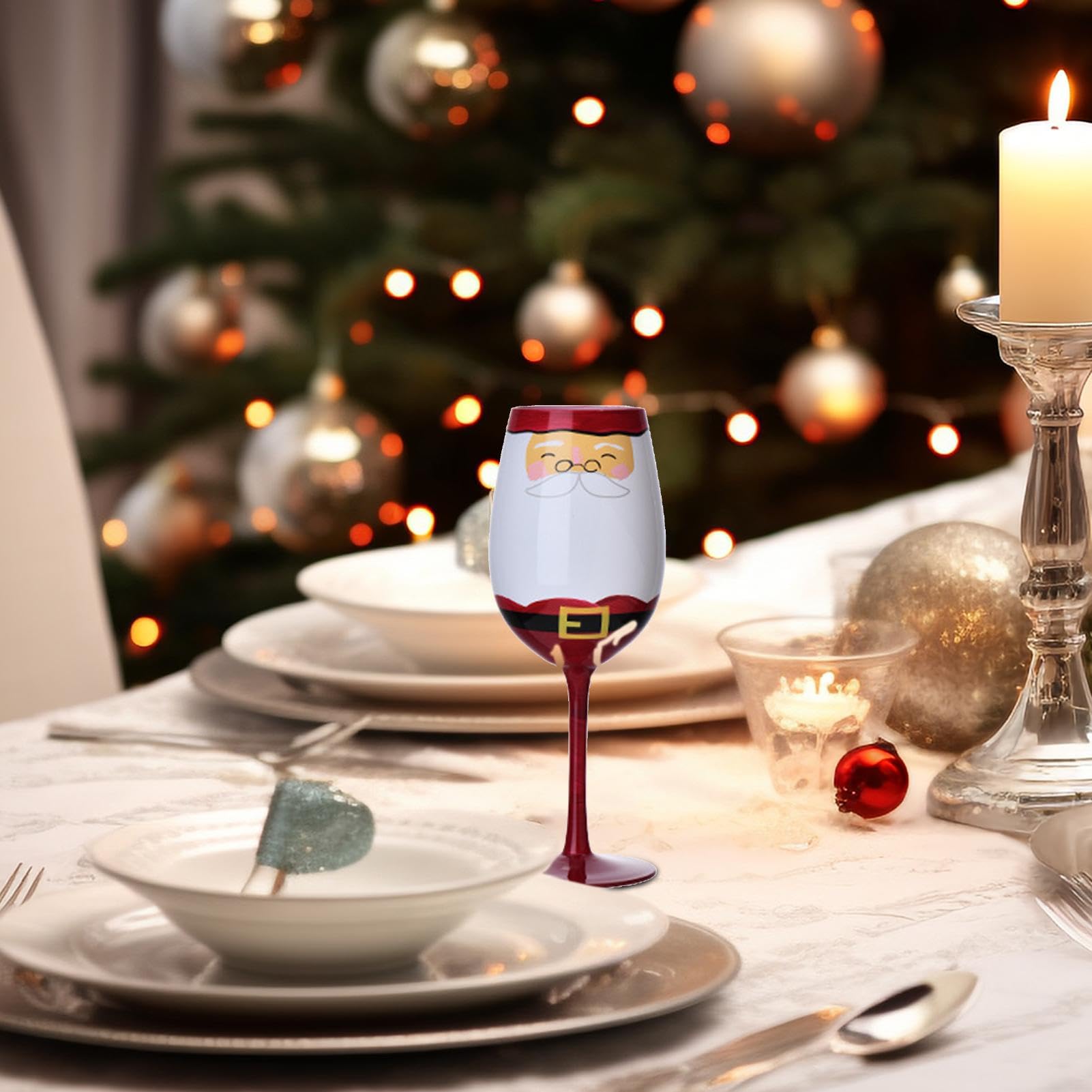 Verres à Vin De Noël Peints à La Main – Lot Verres à Pied Festifs Pour Vin Rouge, Blanc & Cocktails