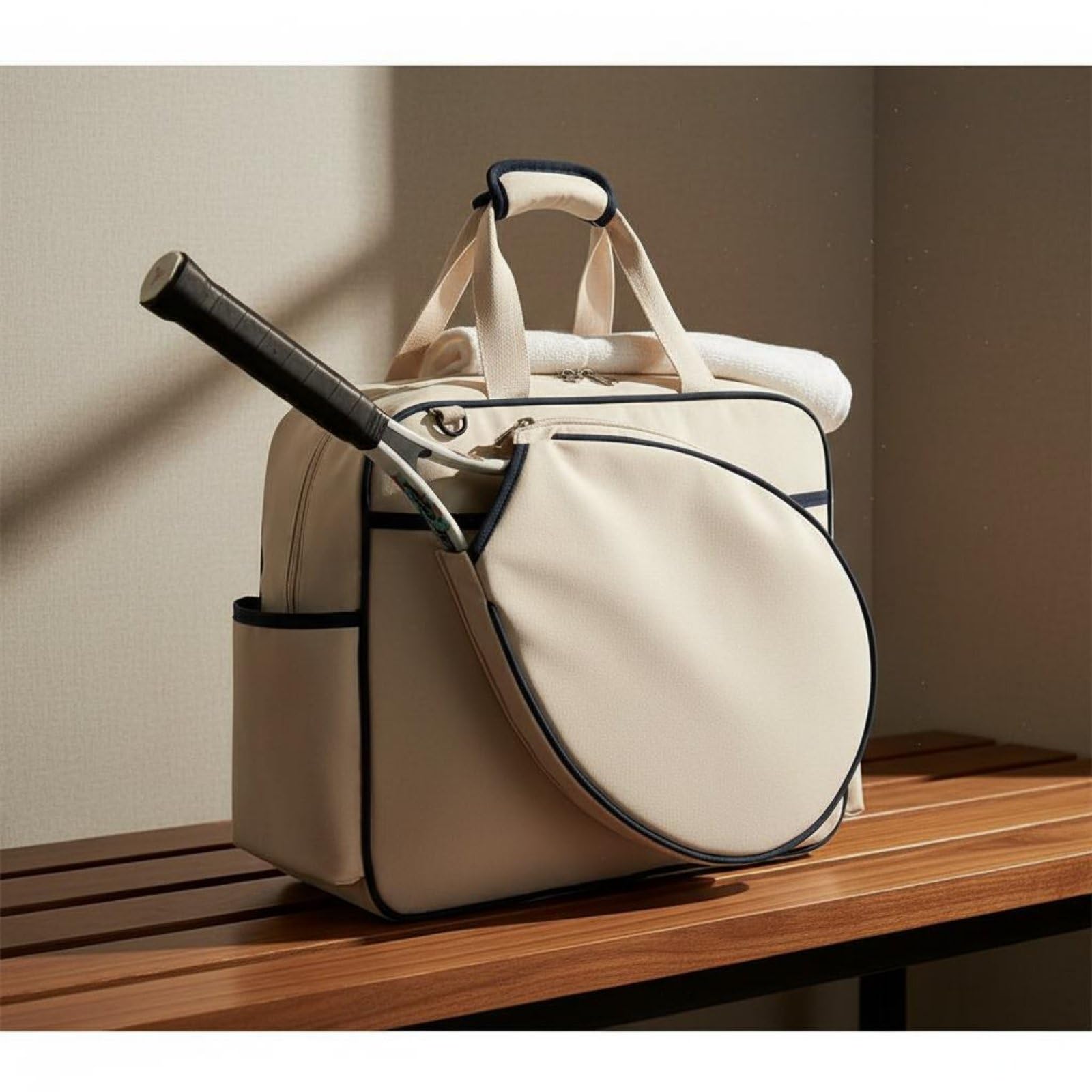 rockible Tennis Racket Case Borsa Racchette Borsa Tennis Sacca Sport Borsa Spalla in Tela Resistente All’acqua Dedicato per 2 Racchette Adatta a Campo Palestra, Nero, BordoNero