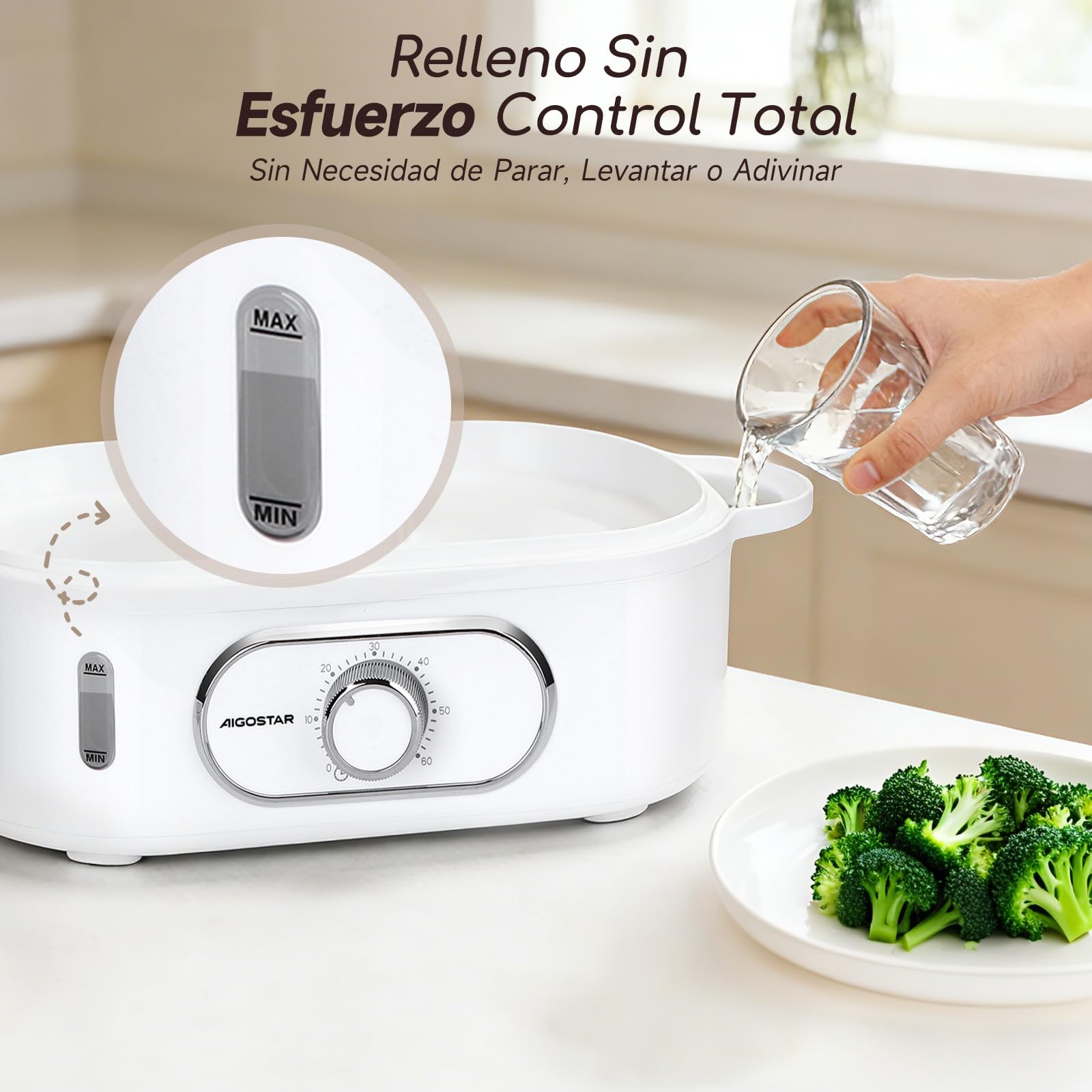 Aigostar Vaporera Eléctrica 12L, 3 Recipientes Apilables Independientes, Cuenco para Arroz, Soporte para Huevos, Temporizador 60 Minutos, Base Antideslizante, Sin BPA, 900W, Blanco