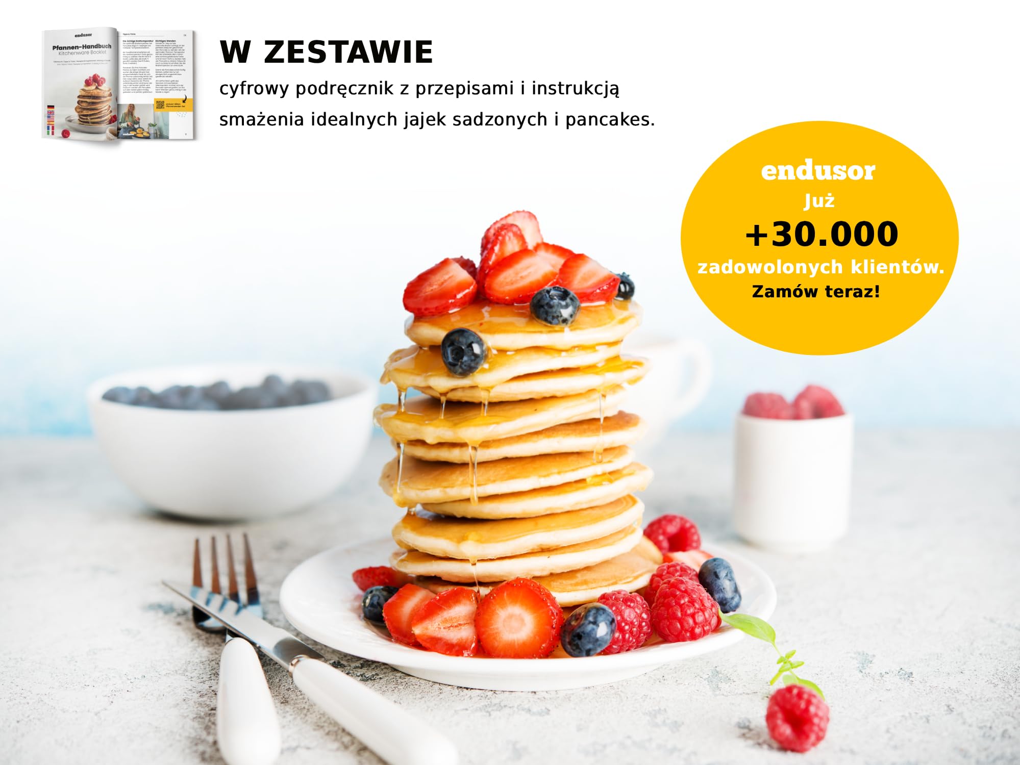 endusor Patelnia do Naleśników na Indukcję (Ø26cm) 4 foremki | Powłoka PowerShield, Gaz Ceramika Elektryczność, do jajek naleśników Poffertjes Blinis