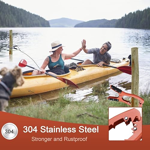 Miniatura 5 de 2 anclajes de agarre de cepillo con 2 cuerdas, agarre de kayak, agarre de kayak, equipo de seguridad para asegurar kayak, canoa y barco (naranja,