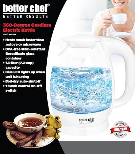 Miniatura 4 de Better Chef Hervidor eléctrico de vidrio inalámbrico  Vidrio de borosilicato de 7 tazas  Luz LED  Base giratoria de 360 grados  Apagado automático