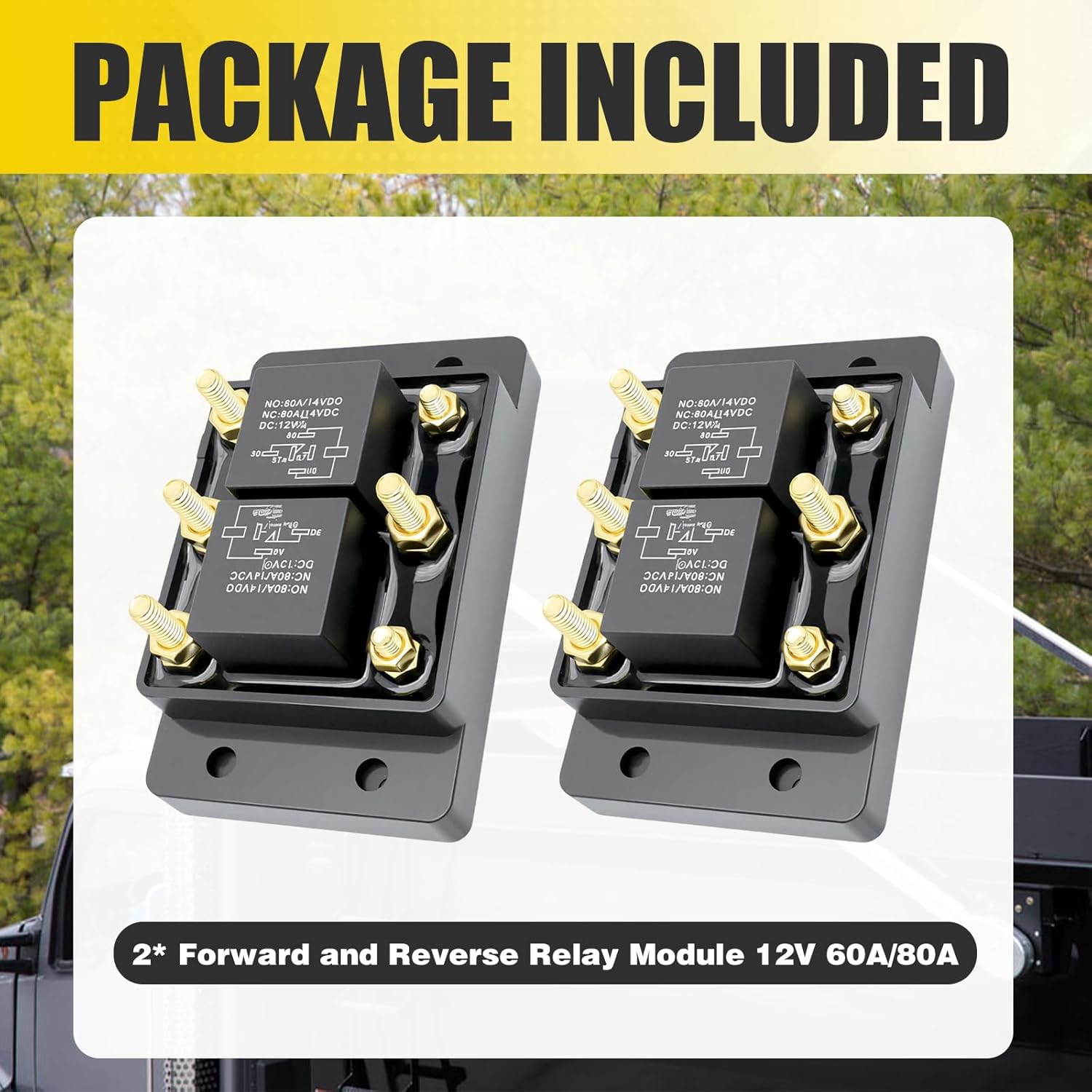 2PCS Forward and Reverse Relay Module 12V 60A/80A Compatible with Tarp Motor, Winch Motor, Snow Plow, Lift, Crane, Intake/Exhaust Fans and Vents, Replace for 5541100 24452 ATP0110