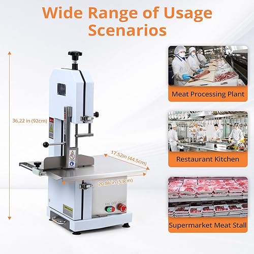 Miniatura 7 de Towallmark Sierra de carne, sierra de hueso de 1100 W para carnicería, grosor de corte de 0.39 a 6.6 pulgadas con 6 hojas de sierra, sierra de hueso