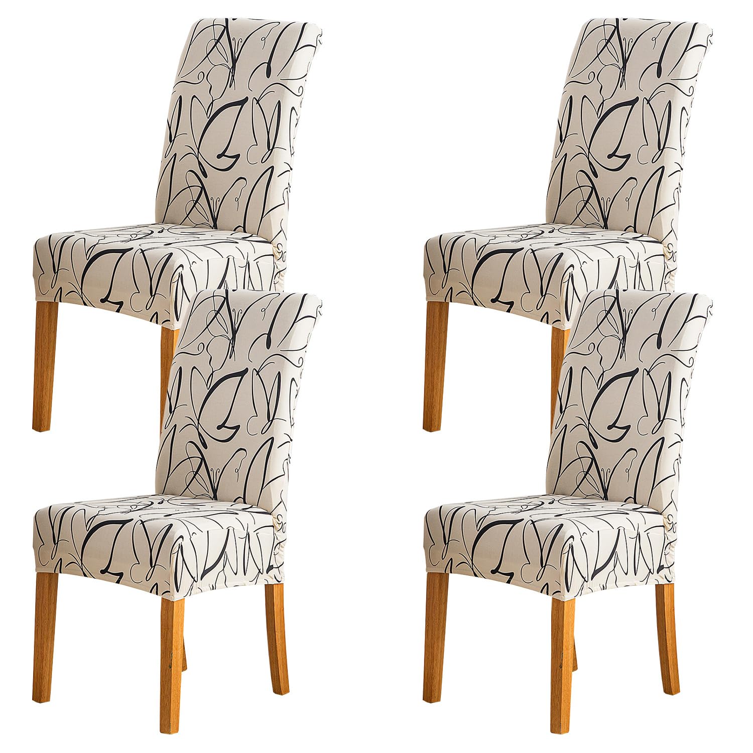 HZDHCLH Chair Covers Slipcovers 4/6 PCs Stretch Removable Washable Short Dining Chair Protector Cover Seat for Hotel,Dining Room,Ceremony (Line butterfly,4 PCS)